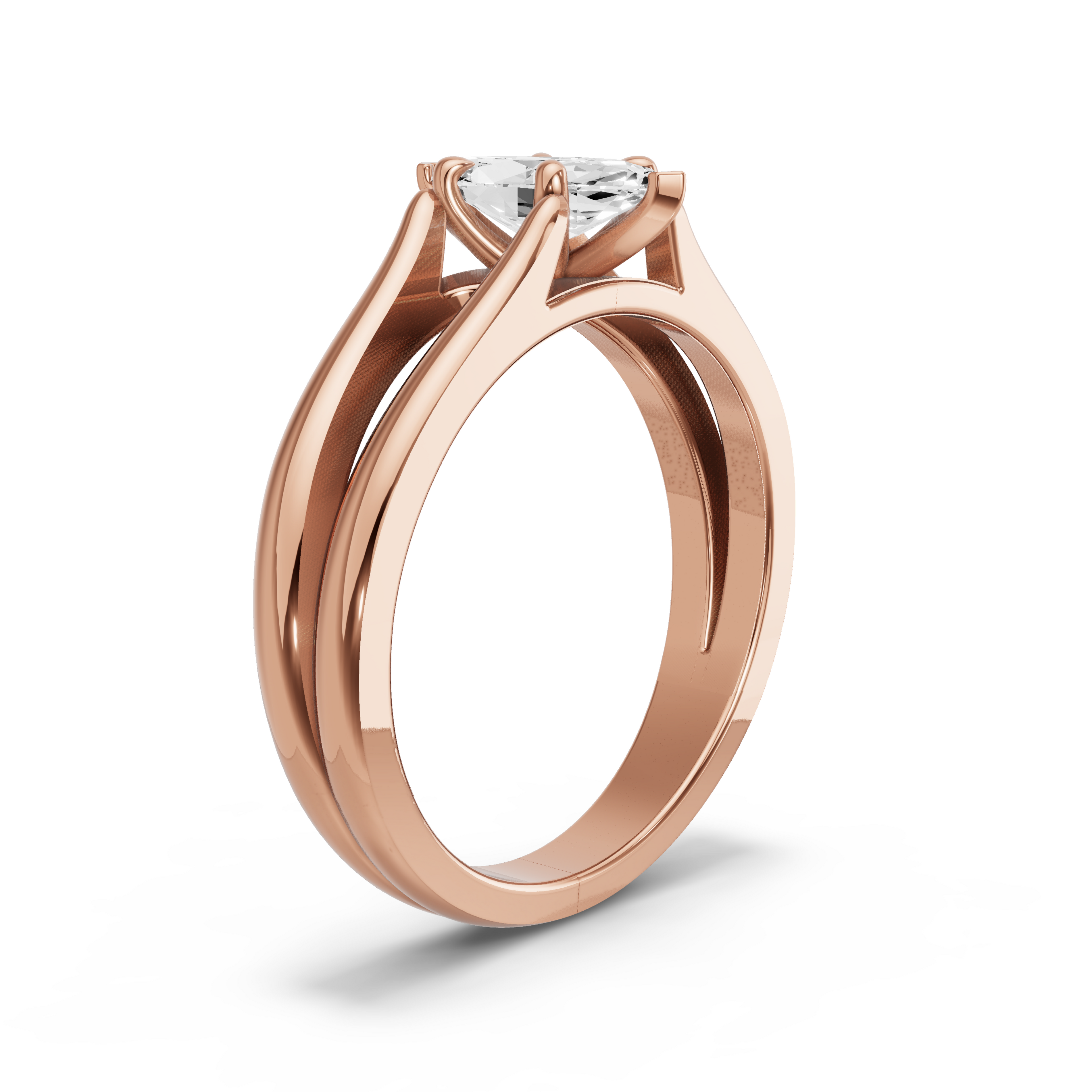 Image for Marquise Four Prong Ring with Split Ring Solitaire band in 10K Rose Gold