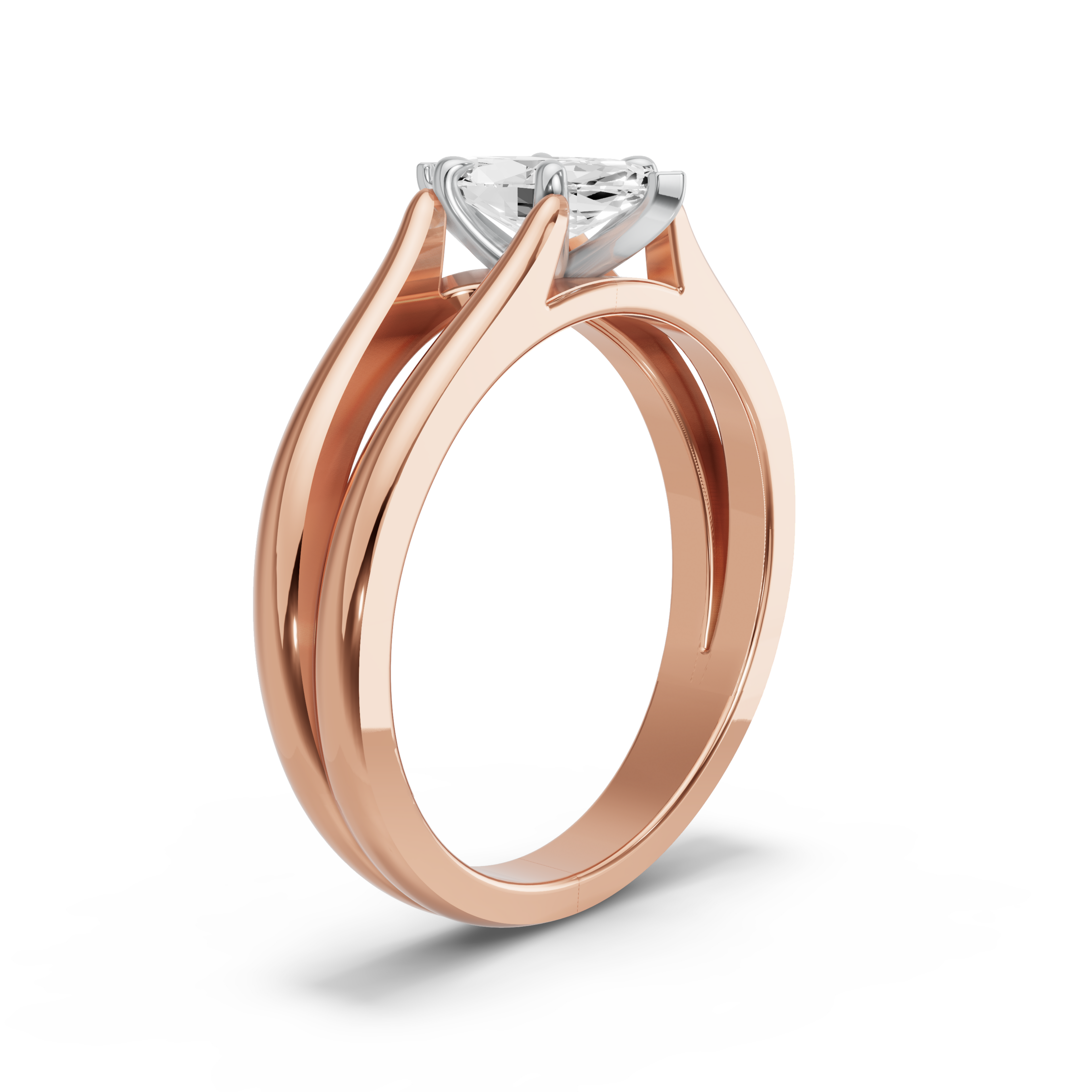 Image for Marquise Four Prong Ring with Split Ring Solitaire band in 10K Two Tone Rose Gold