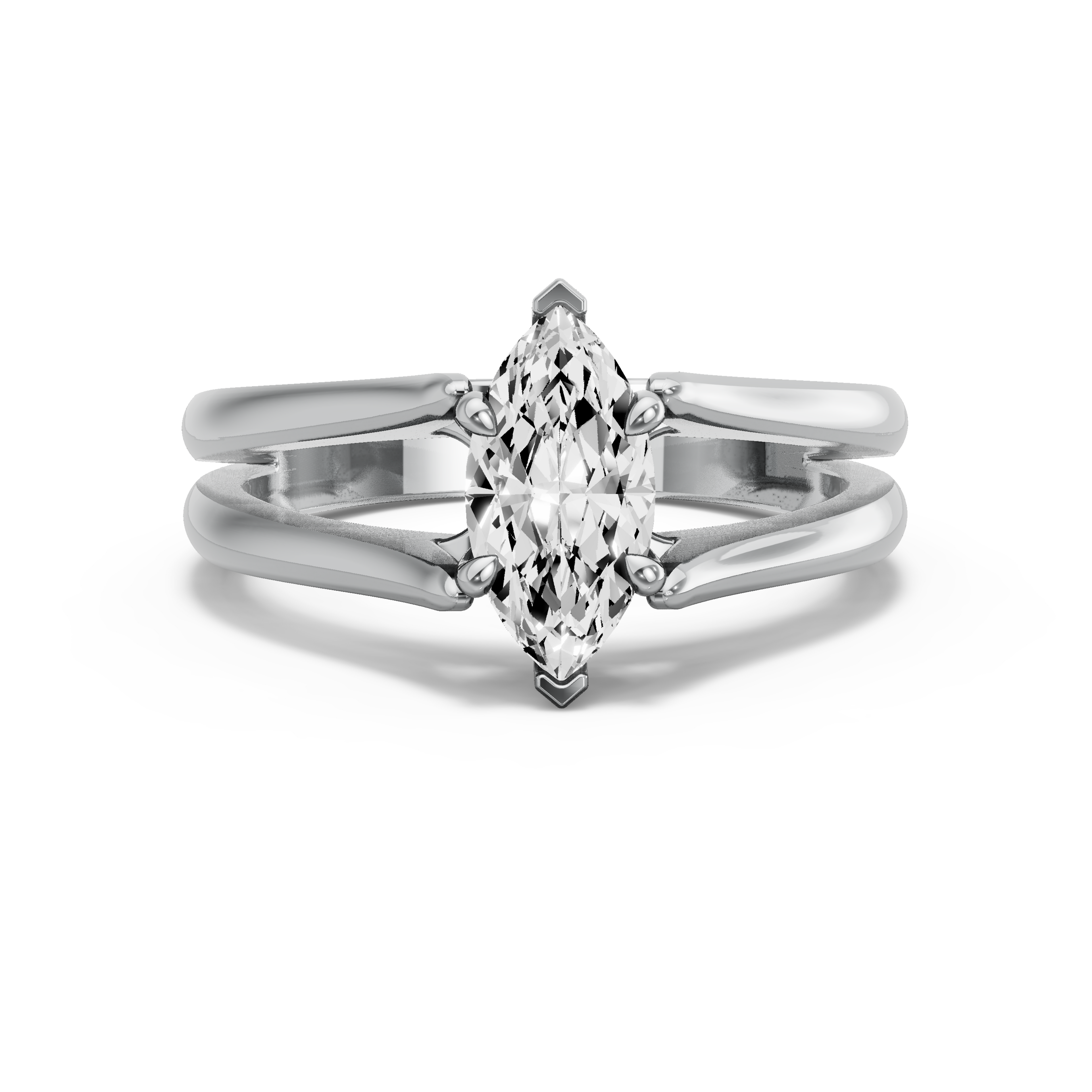 Image for Marquise Four Prong Ring with Split Ring Solitaire band in 10K White Gold