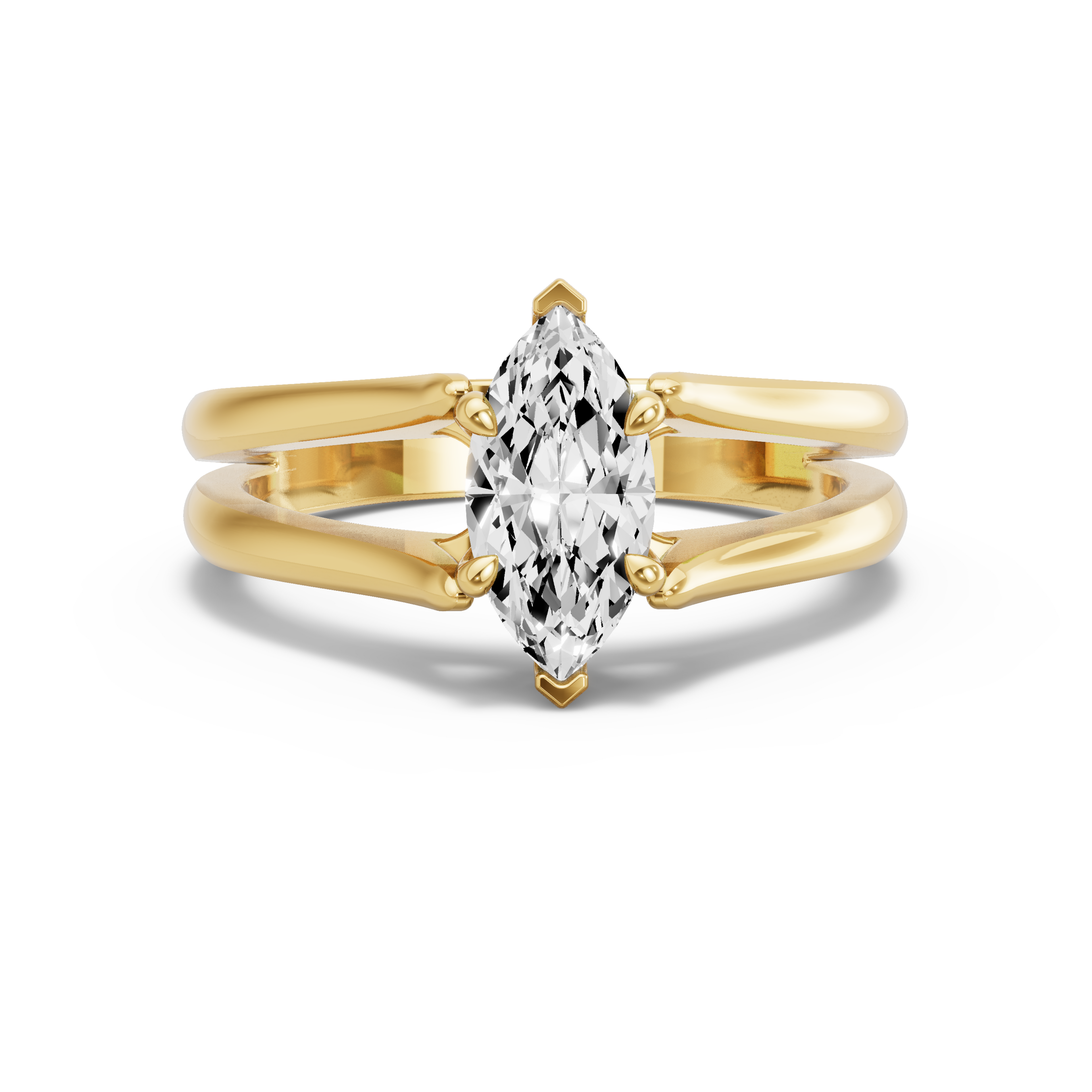 Image for Marquise Four Prong Ring with Split Ring Solitaire band in 10K Yellow Gold