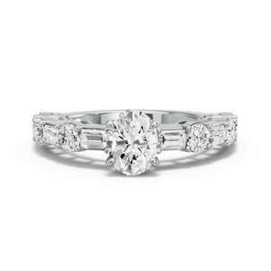 Image for Oval Four Prong Ring with Alternating Baguette band