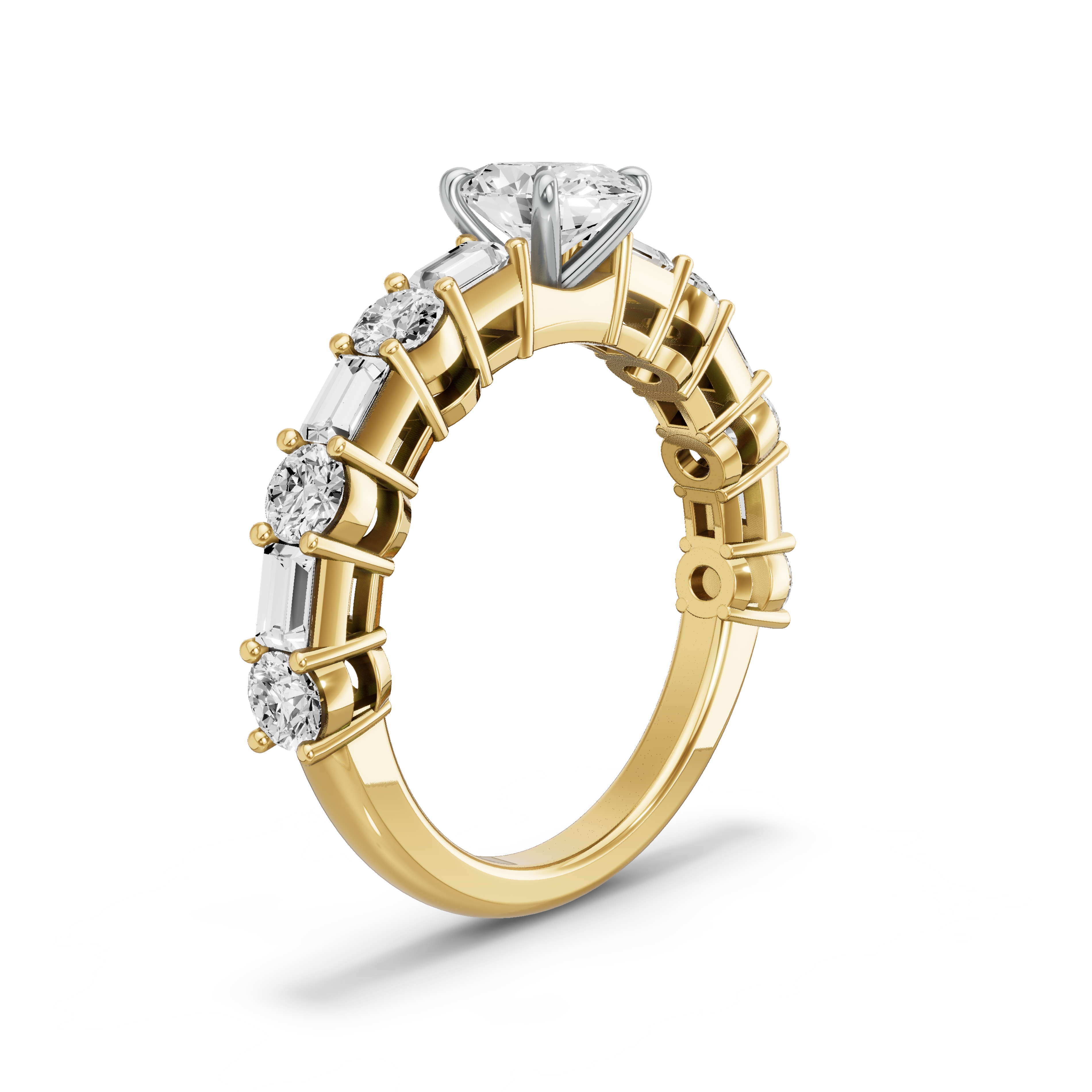 Image for Oval Four Prong Ring with Alternating Baguette band in 10K Two Tone Yellow Gold