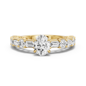 Image for Oval Four Prong Ring with Alternating Baguette band