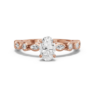 Image for Oval Four Prong Ring with Alternating Marquise band in 14K Rose Gold