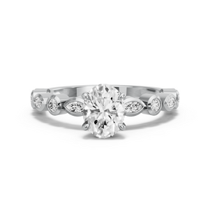 Image for Oval Four Prong Ring with Alternating Marquise band
