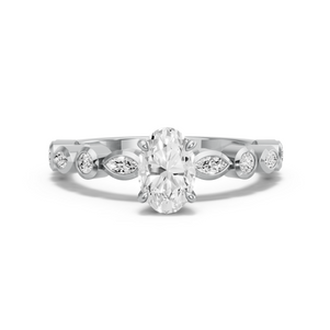 Image for Oval Four Prong Ring with Alternating Marquise band in 950 Platinum