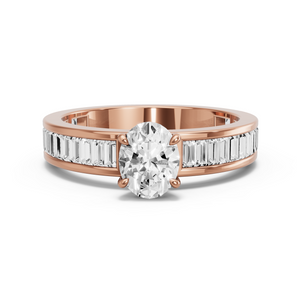 Image for Oval Four Prong Ring with Baguette Channel band