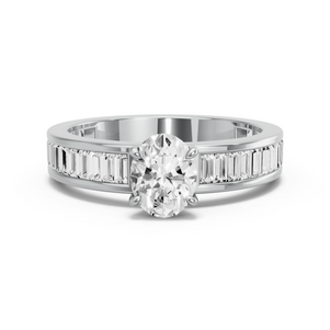 Image for Oval Four Prong Ring with Baguette Channel band