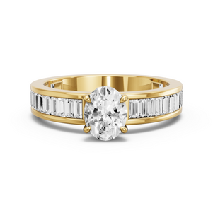 Image for Oval Four Prong Ring with Baguette Channel band