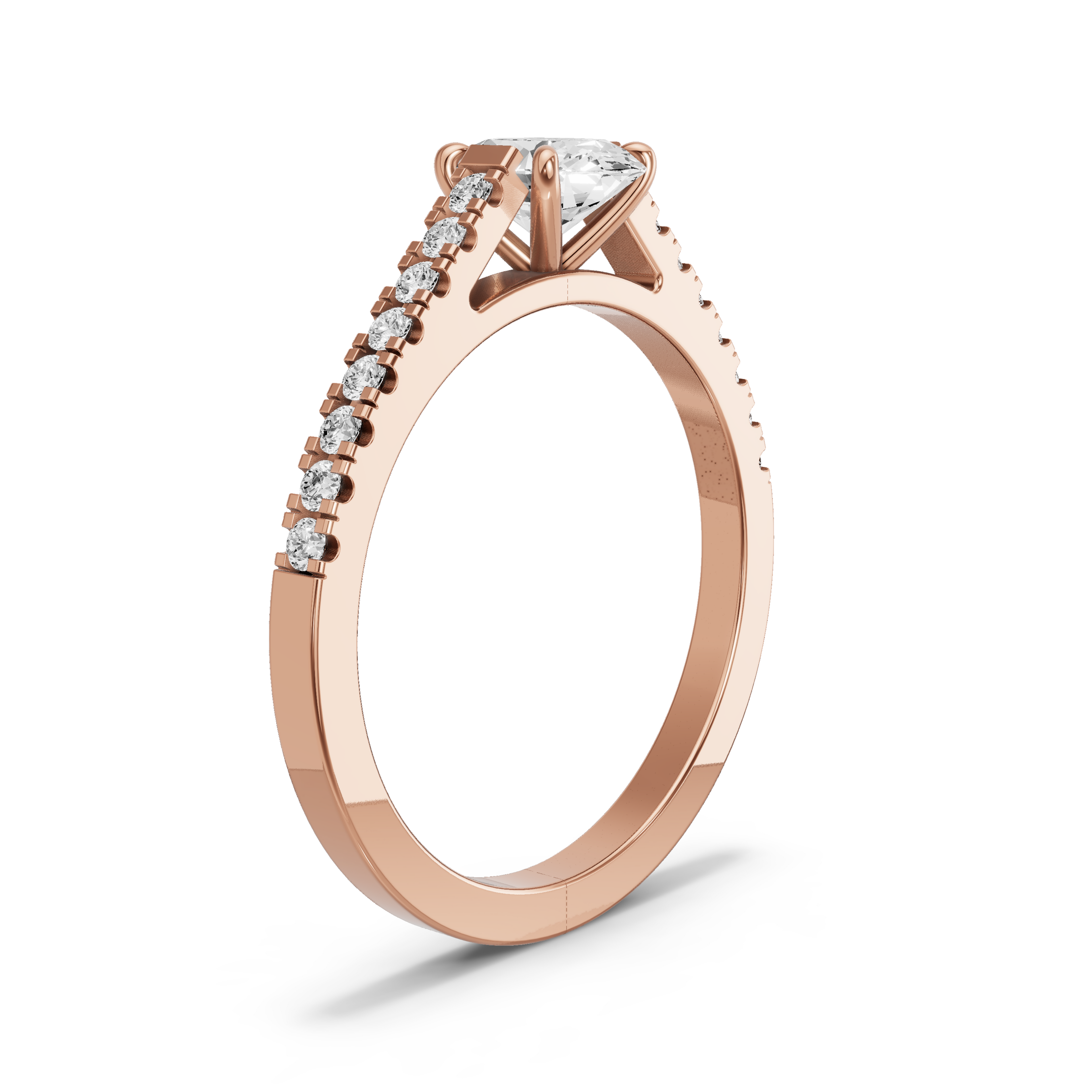 Image for Oval Four Prong Ring with Cathedral Pave band in 10K Rose Gold