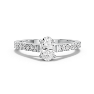 Image for Oval Four Prong Ring with Cathedral Pave band in 950 Platinum