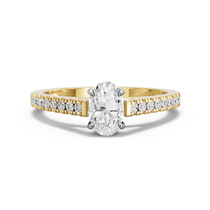 Image for Oval Four Prong Ring with Cathedral Pave band in 14K Two Tone Yellow Gold