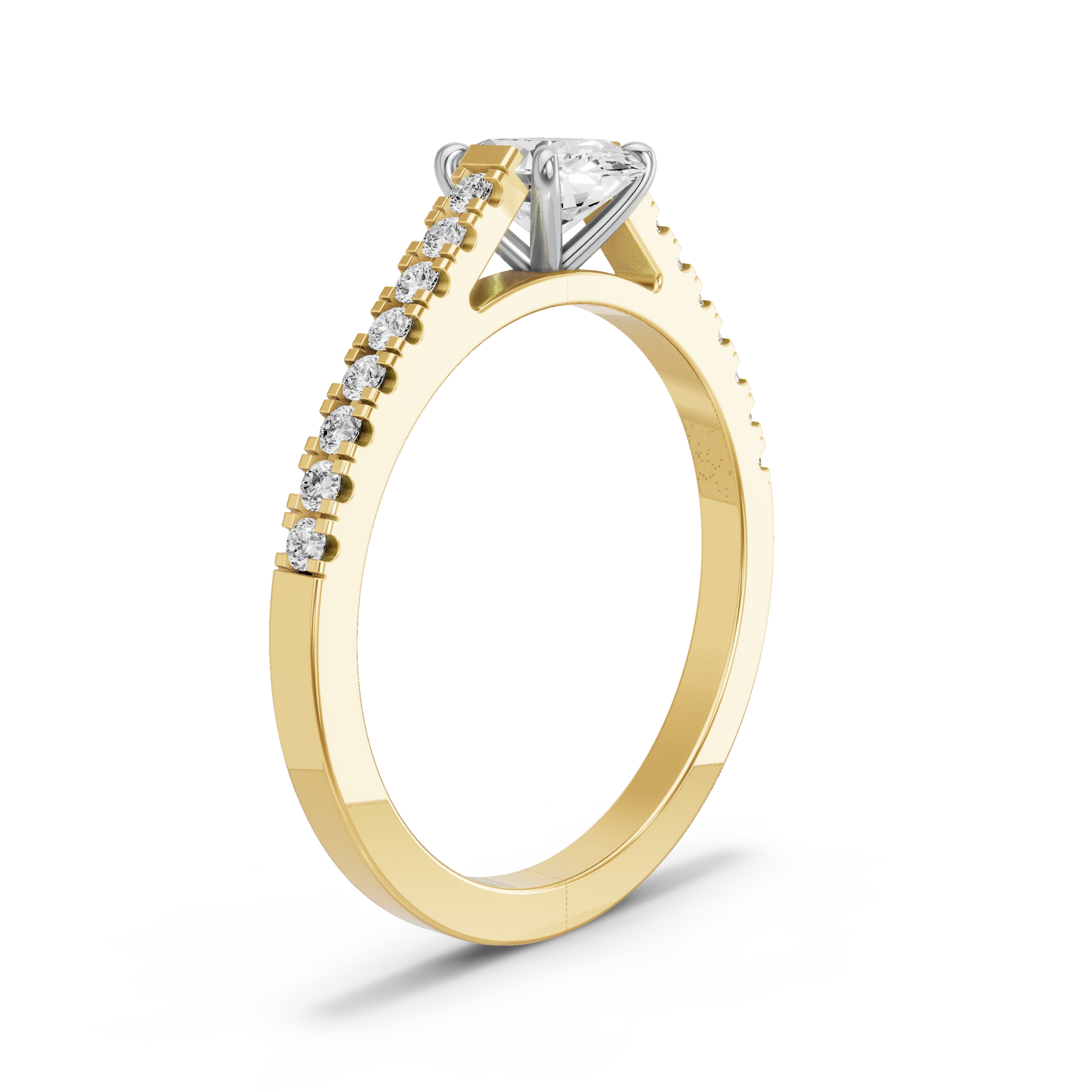 Image for Oval Four Prong Ring with Cathedral Pave band in 18K Two Tone Yellow Gold
