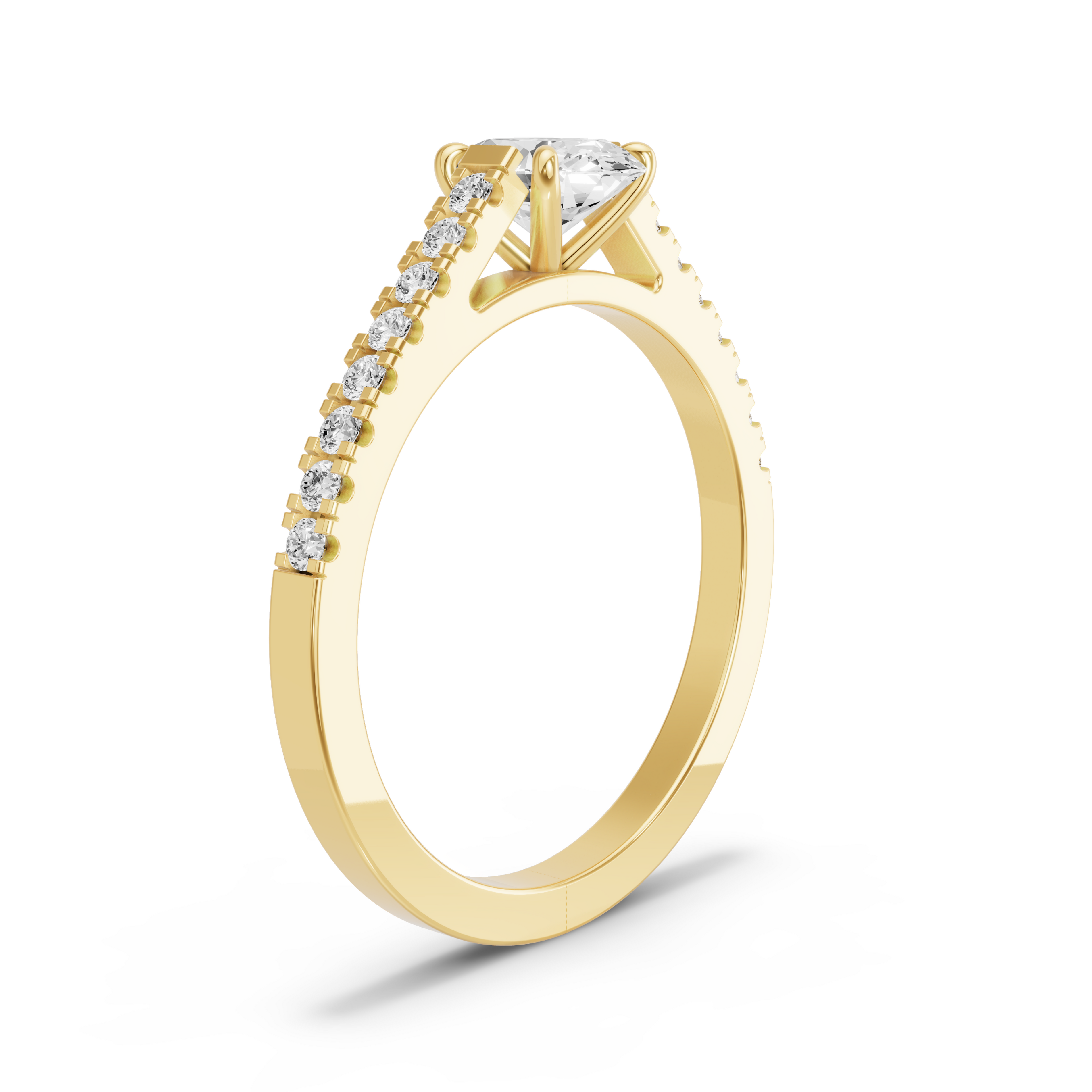 Image for Oval Four Prong Ring with Cathedral Pave band in 10K Yellow Gold