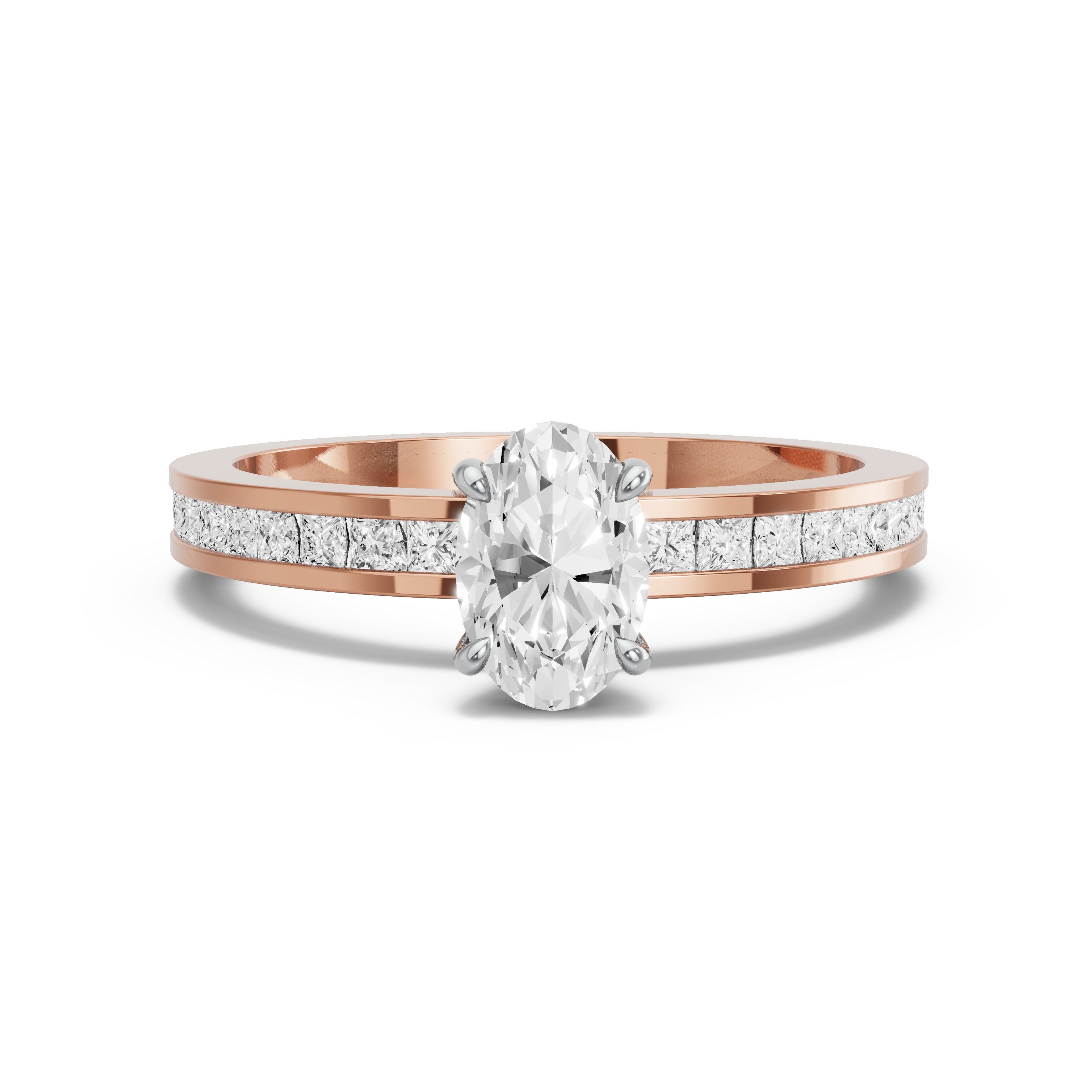 Image for Oval Four Prong Ring with Channel band in 18K Two Tone Rose Gold