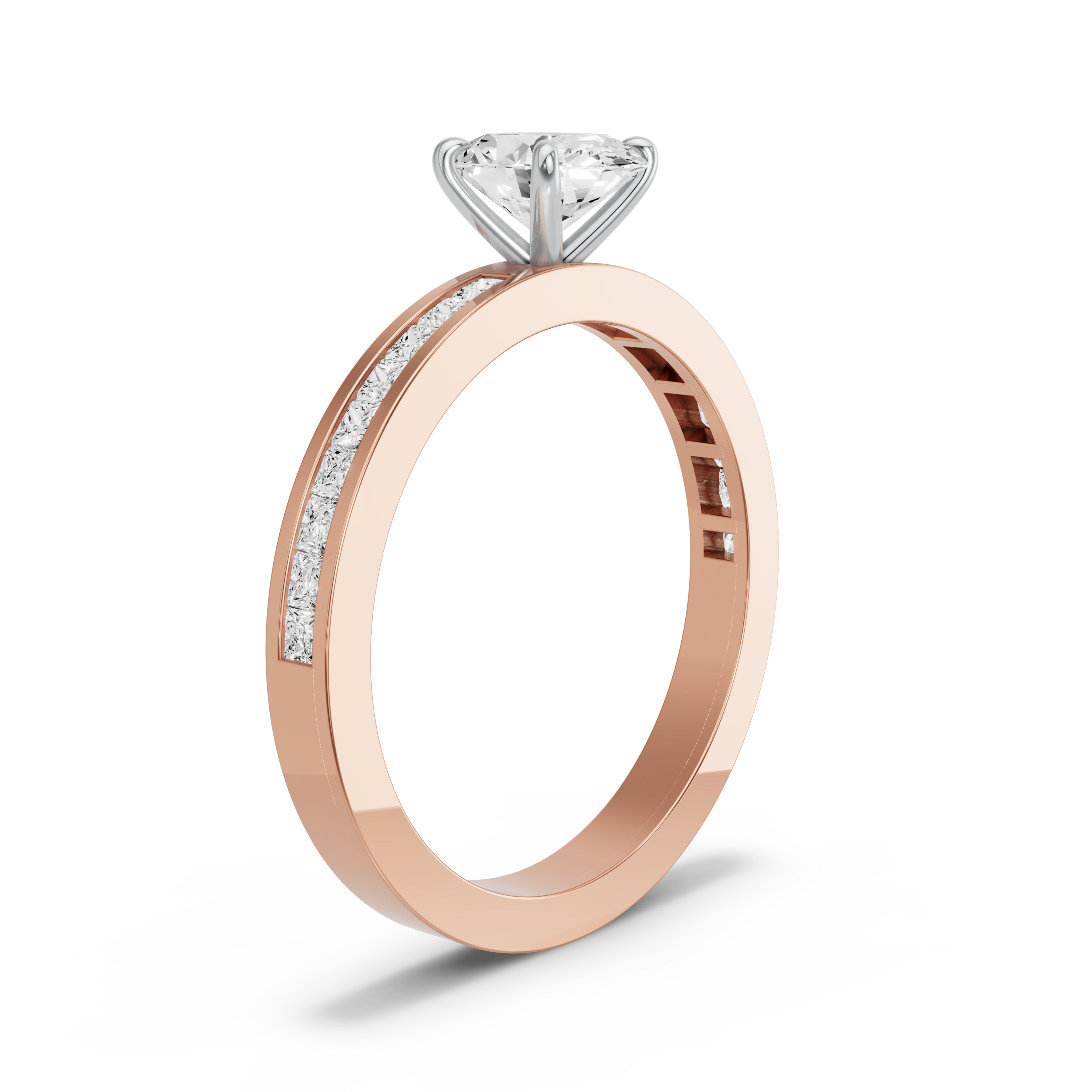 Image for Oval Four Prong Ring with Channel band in 18K Two Tone Rose Gold