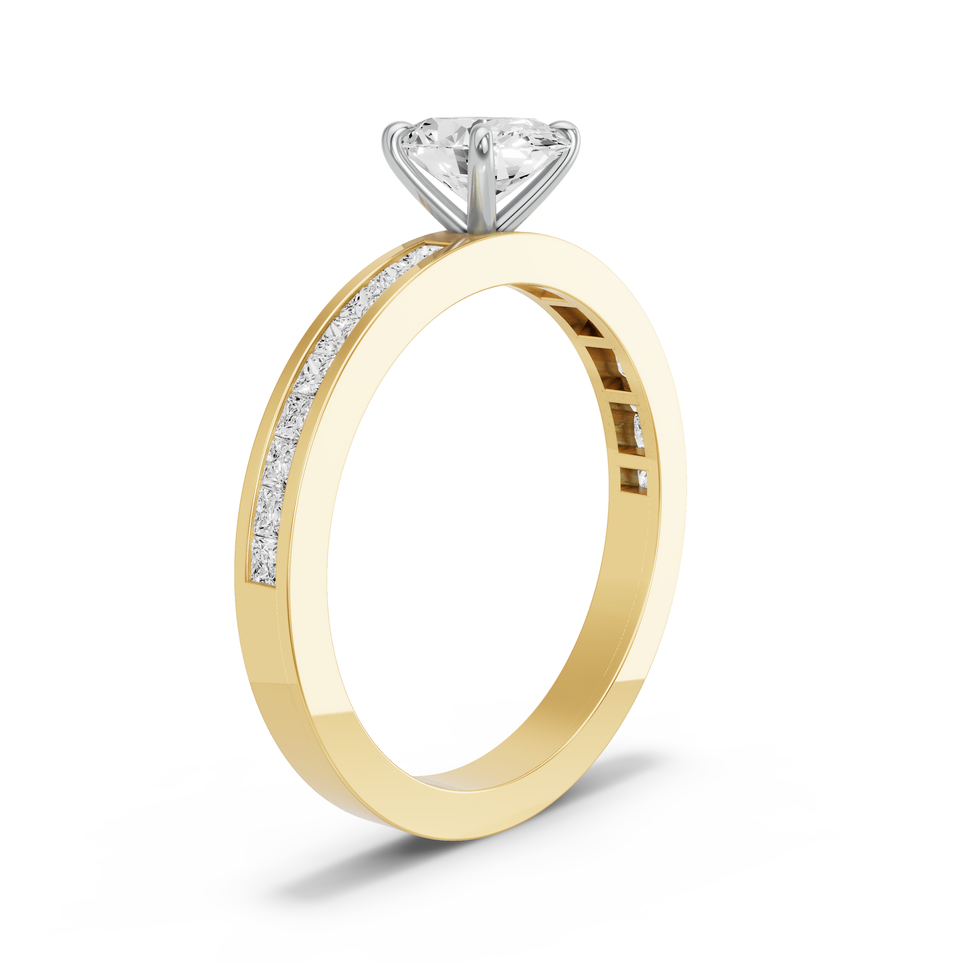Image for Oval Four Prong Ring with Channel band in 10K Two Tone Yellow Gold