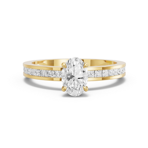 Image for Oval Four Prong Ring with Channel band in 18K Yellow Gold