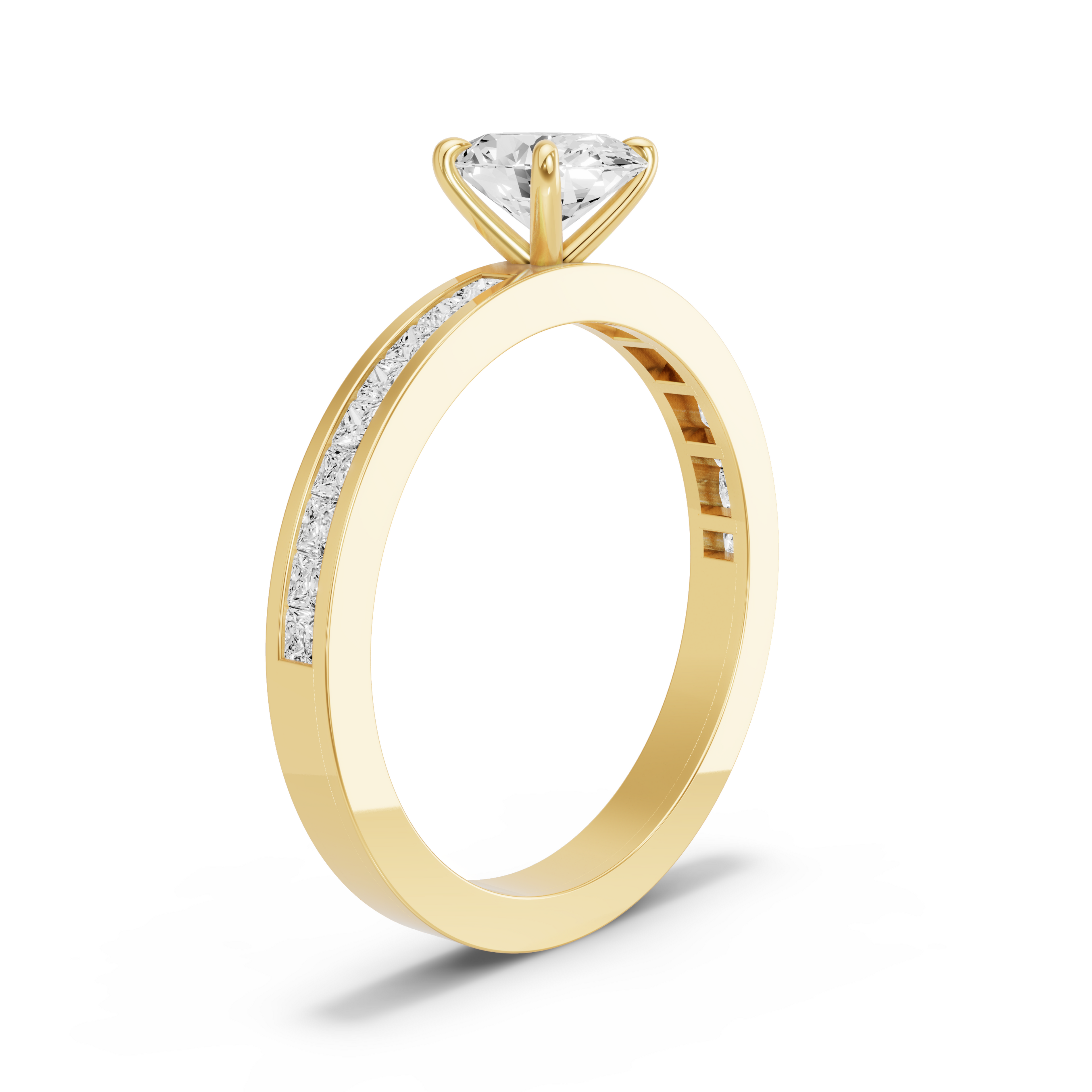 Image for Oval Four Prong Ring with Channel band in 14K Yellow Gold