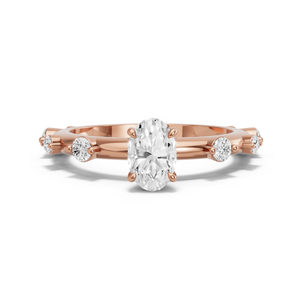 Image for Oval Four Prong Ring with Floating Station band in 18K Rose Gold