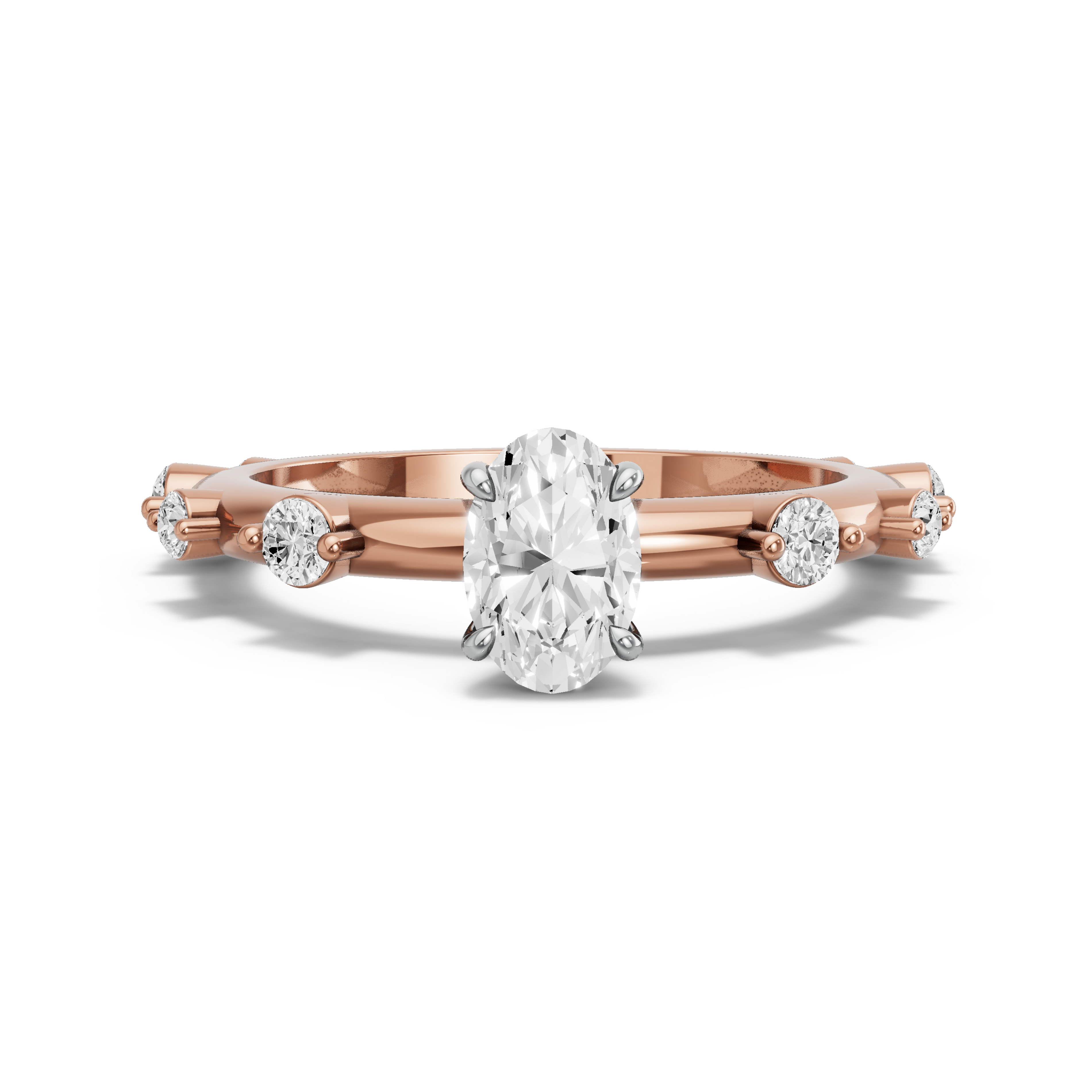 Image for Oval Four Prong Ring with Floating Station band in 18K Two Tone Rose Gold