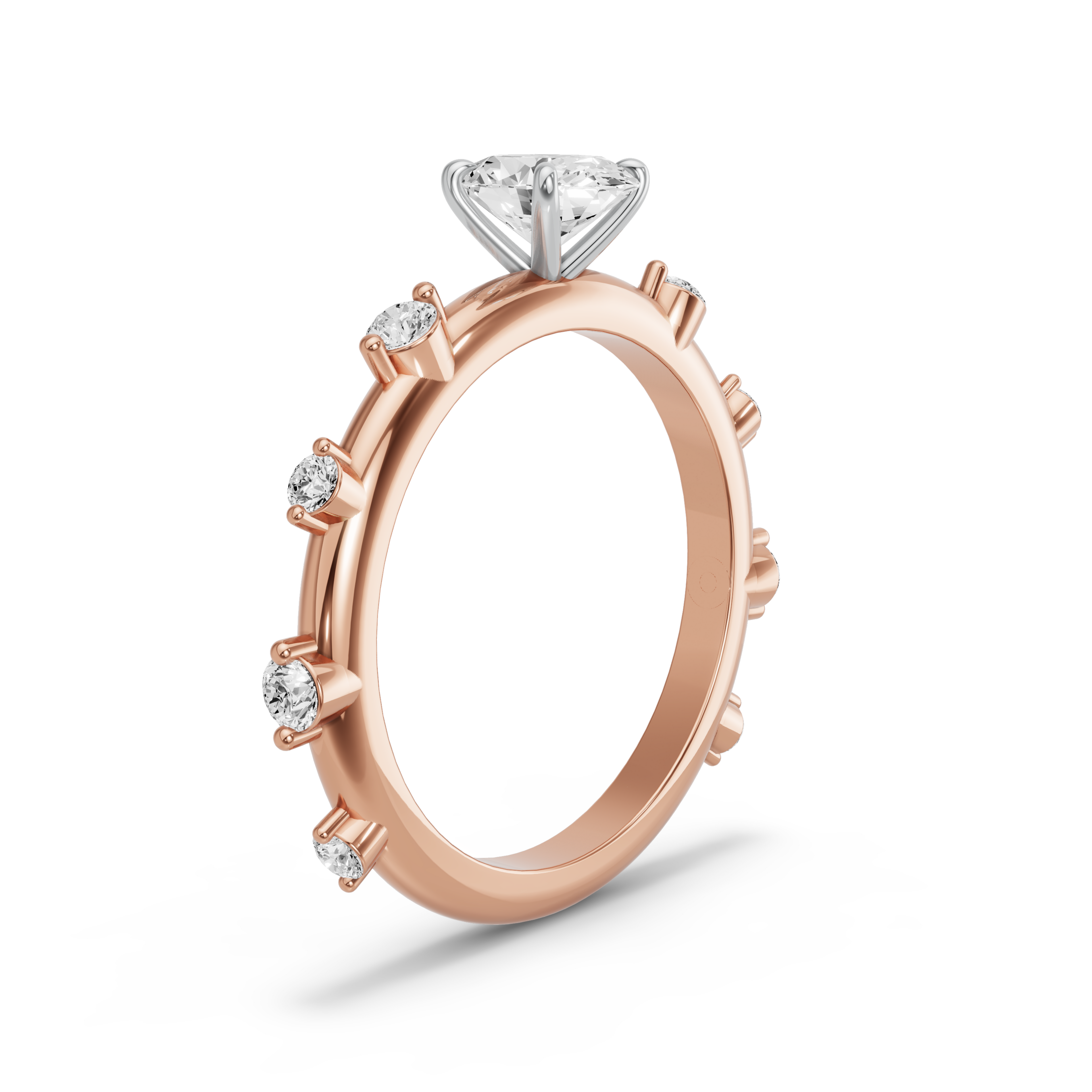 Image for Oval Four Prong Ring with Floating Station band in 10K Two Tone Rose Gold