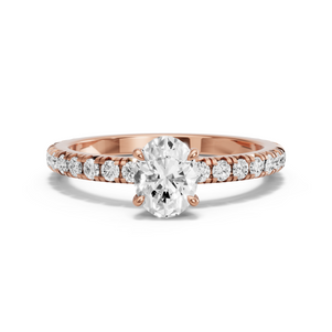 Image for Oval Four Prong Ring with French Pave band