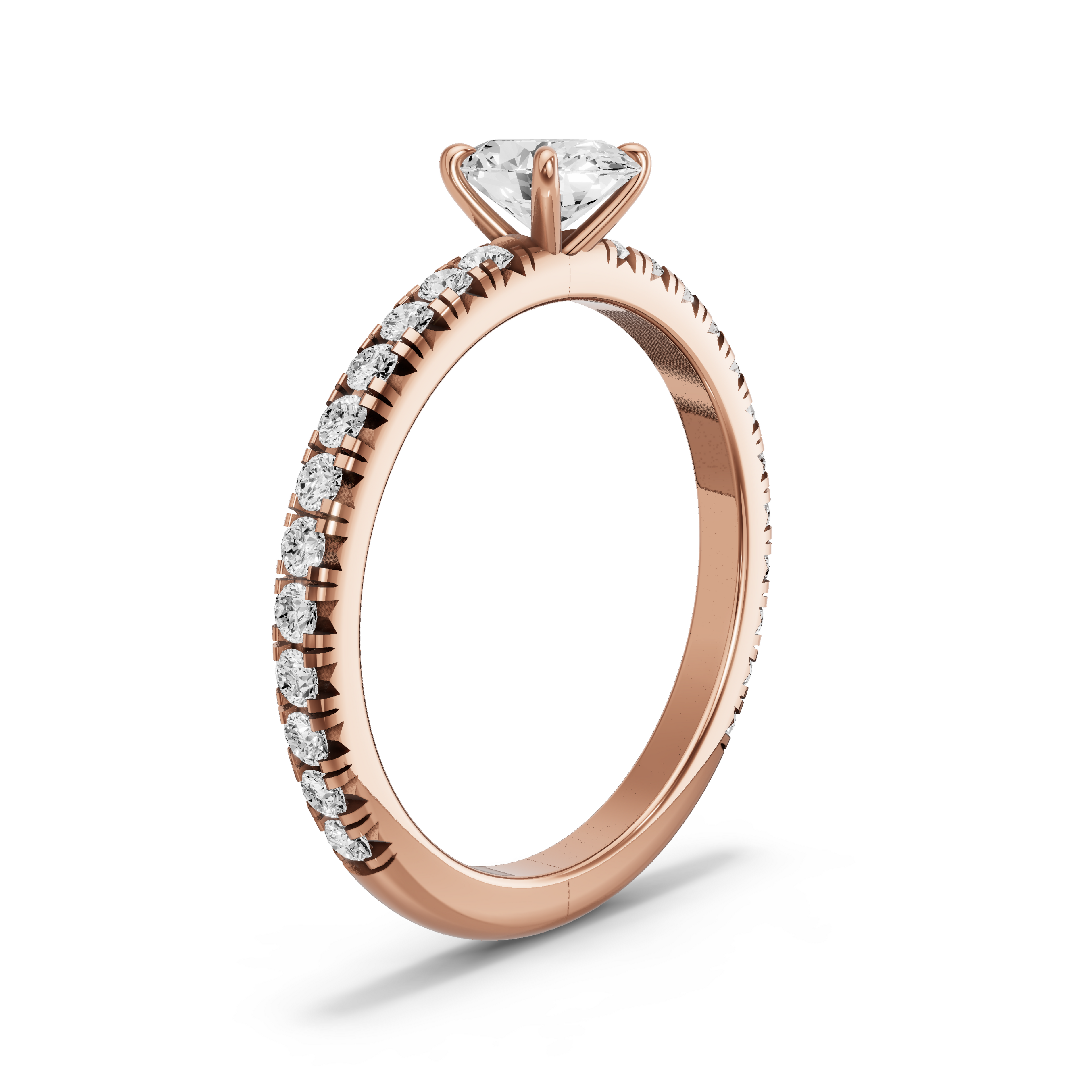 Image for Oval Four Prong Ring with French Pave band in 14K Rose Gold