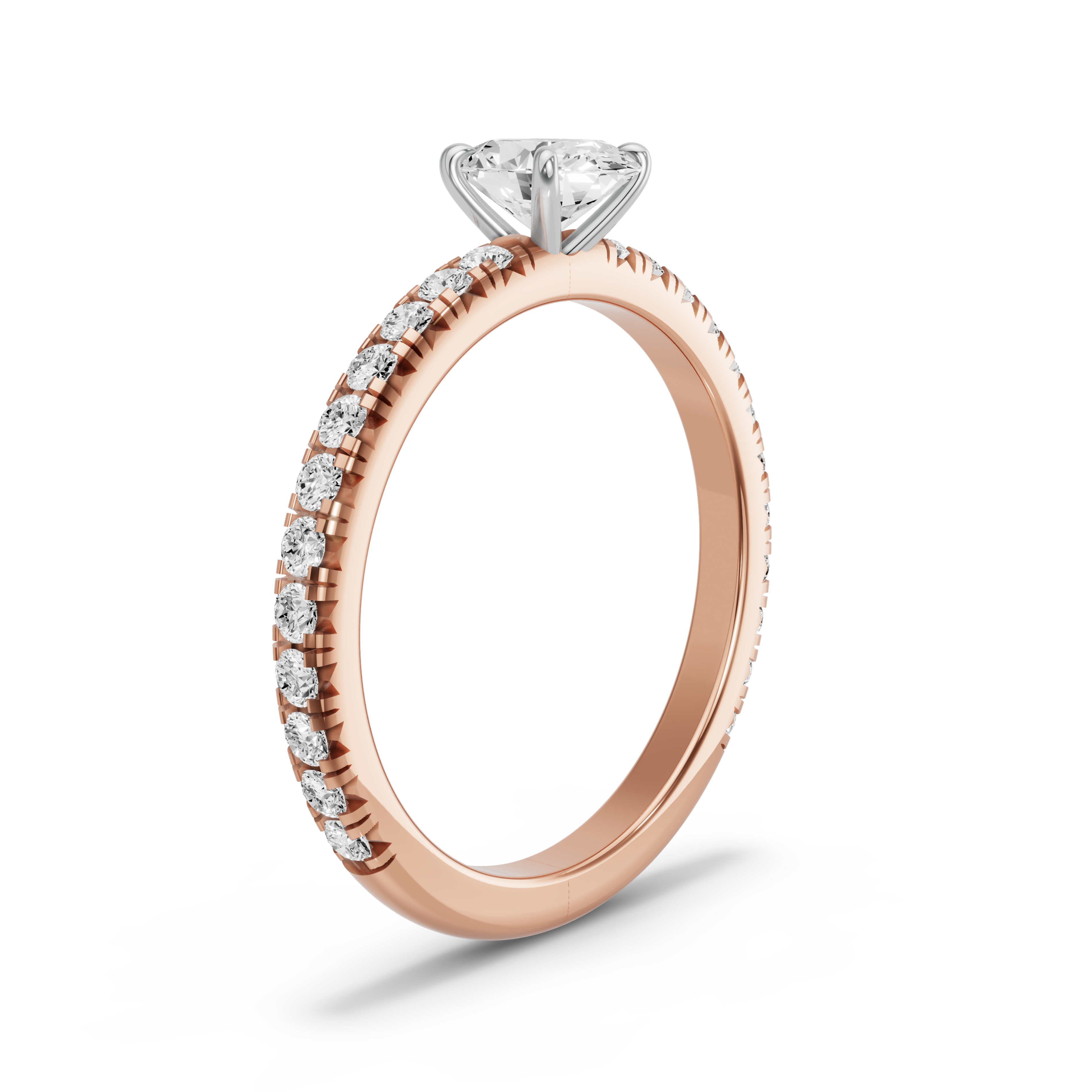 Image for Oval Four Prong Ring with French Pave band in 14K Two Tone Rose Gold