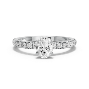 Image for Oval Four Prong Ring with French Pave band