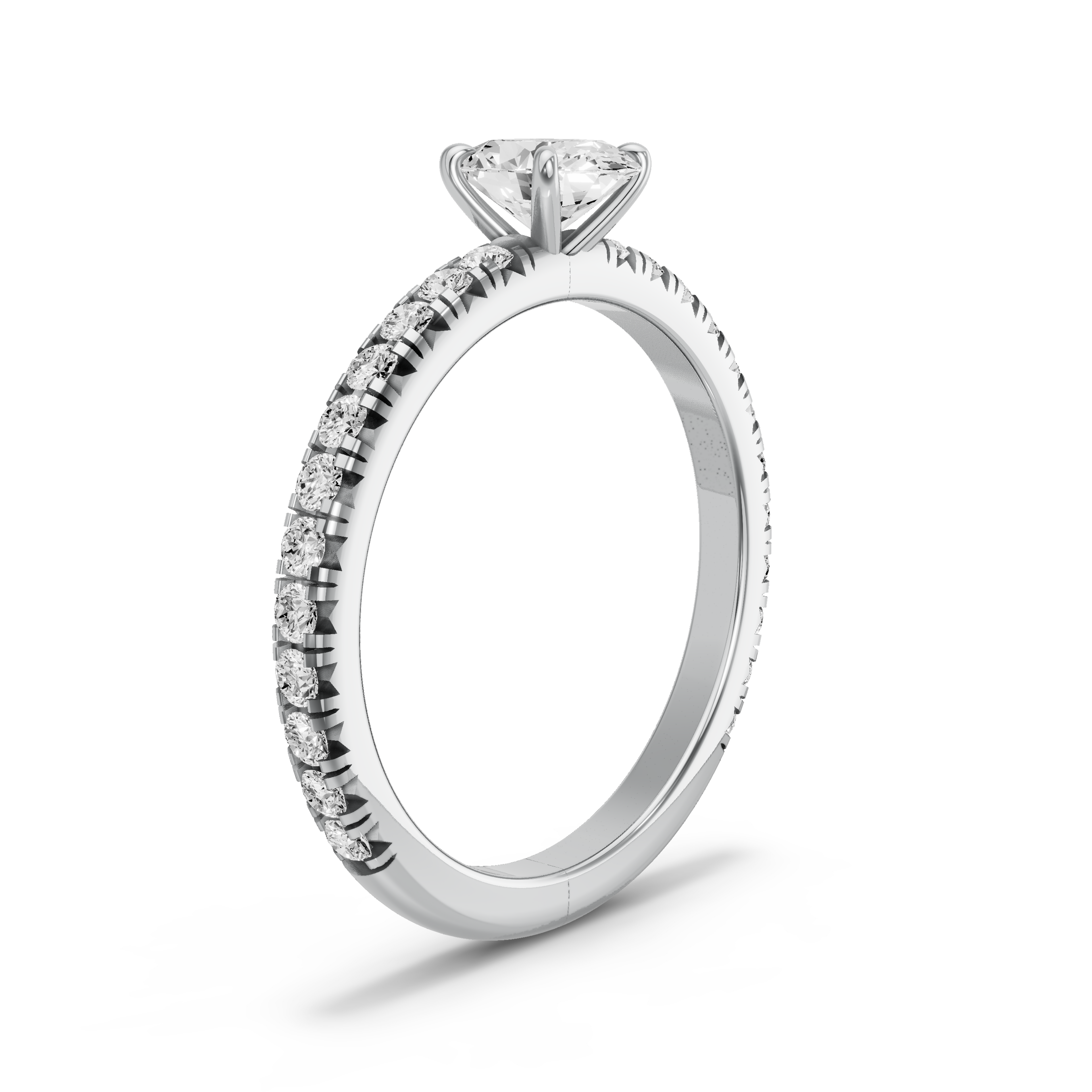 Image for Oval Four Prong Ring with French Pave band in 14K White Gold
