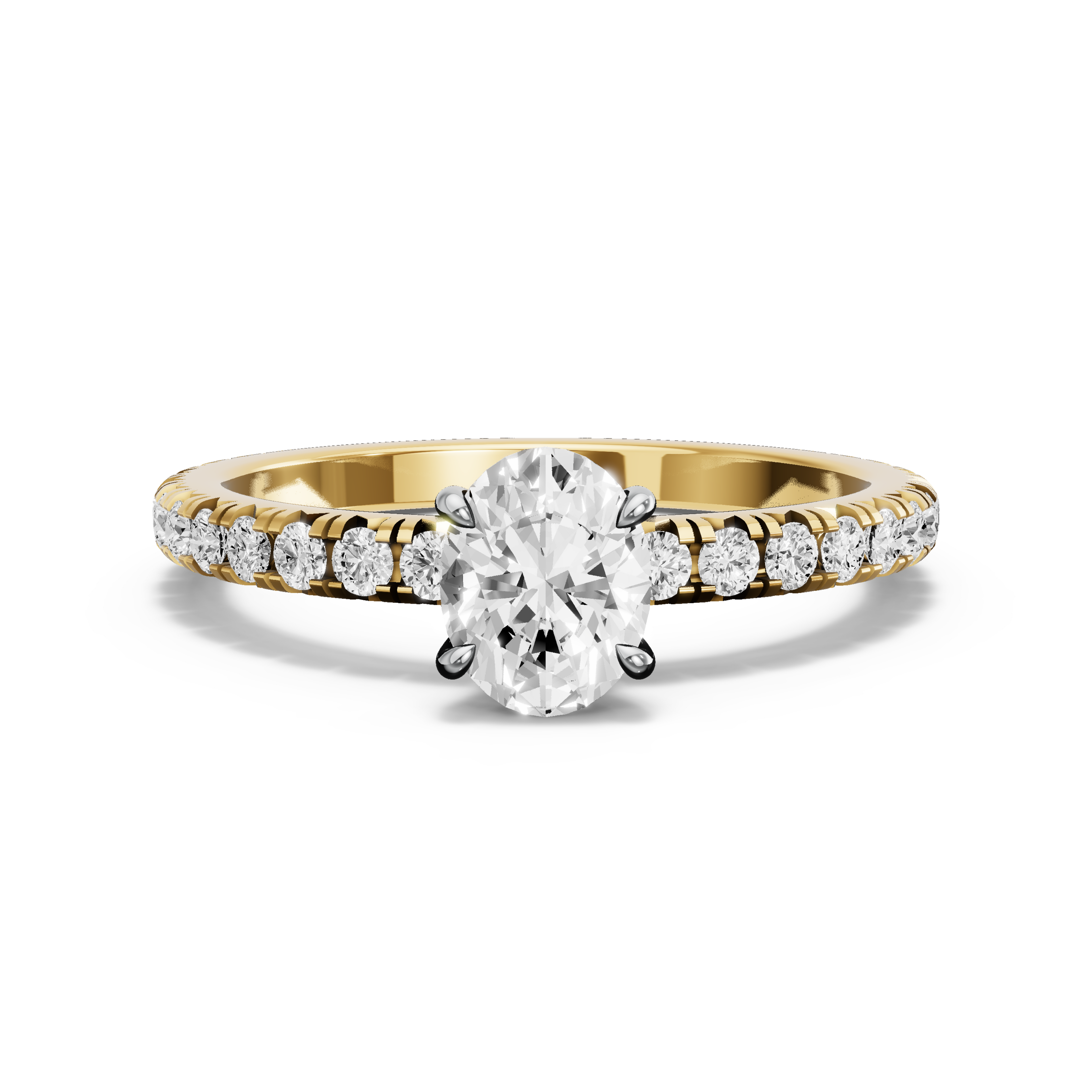 Image for Oval Four Prong Ring with French Pave band in 14K Two Tone Yellow Gold