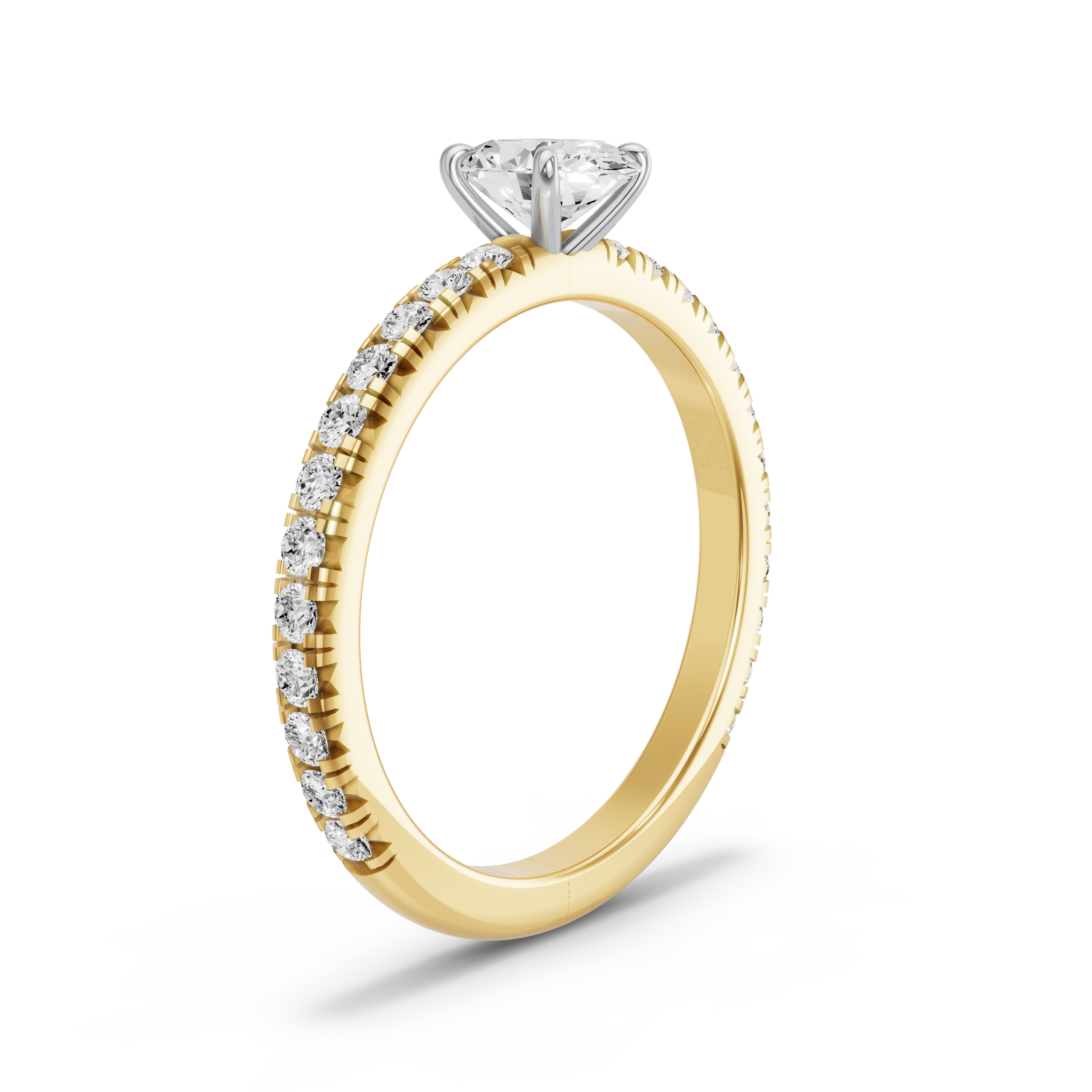 Image for Oval Four Prong Ring with French Pave band in 14K Two Tone Yellow Gold