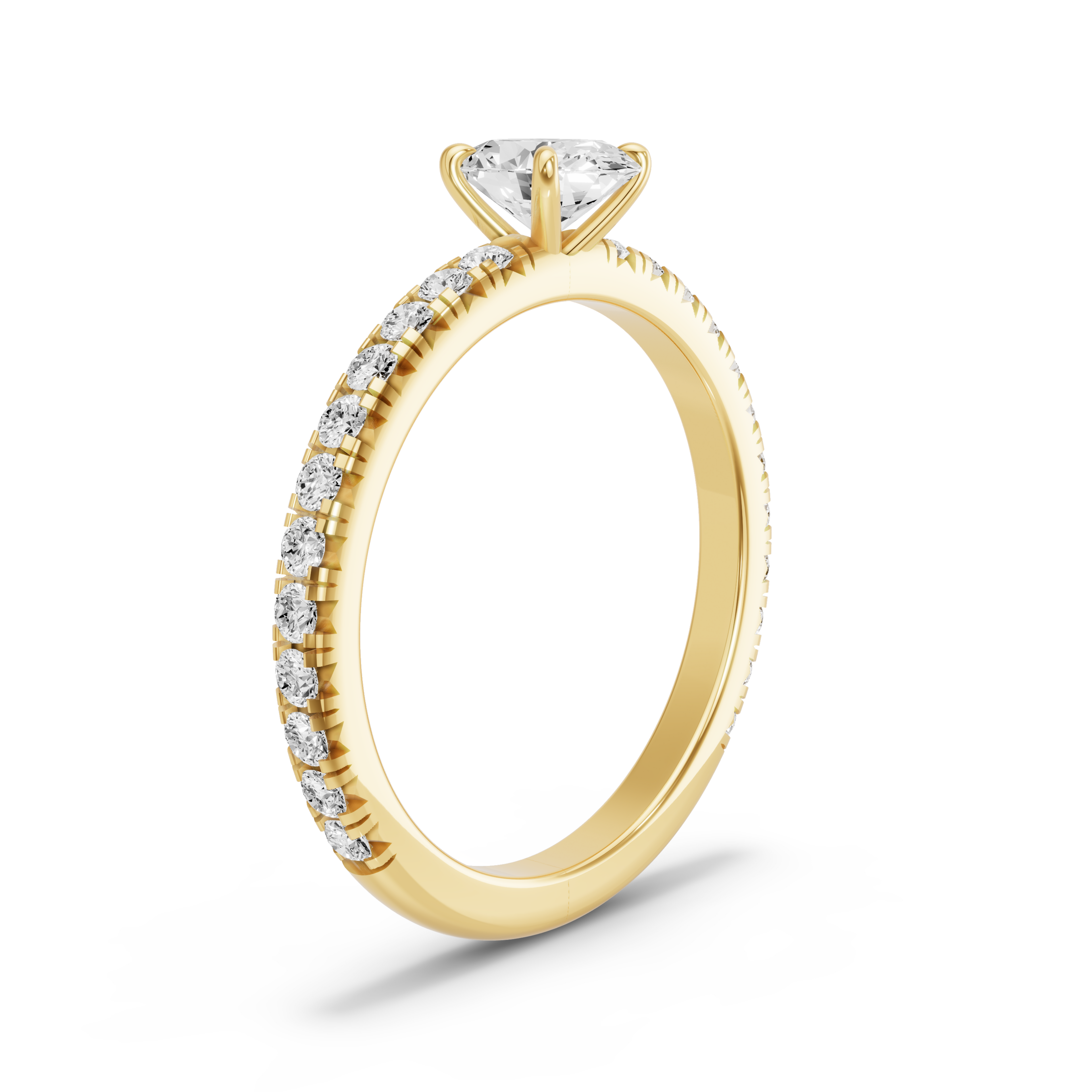 Image for Oval Four Prong Ring with French Pave band in 10K Yellow Gold