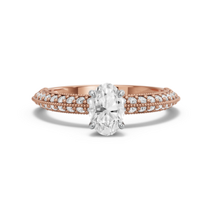 Image for Oval Four Prong Ring with Knife Edge Pave band in 10K Two Tone Rose Gold