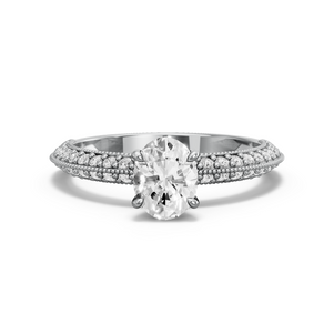 Image for Oval Four Prong Ring with Knife Edge Pave band