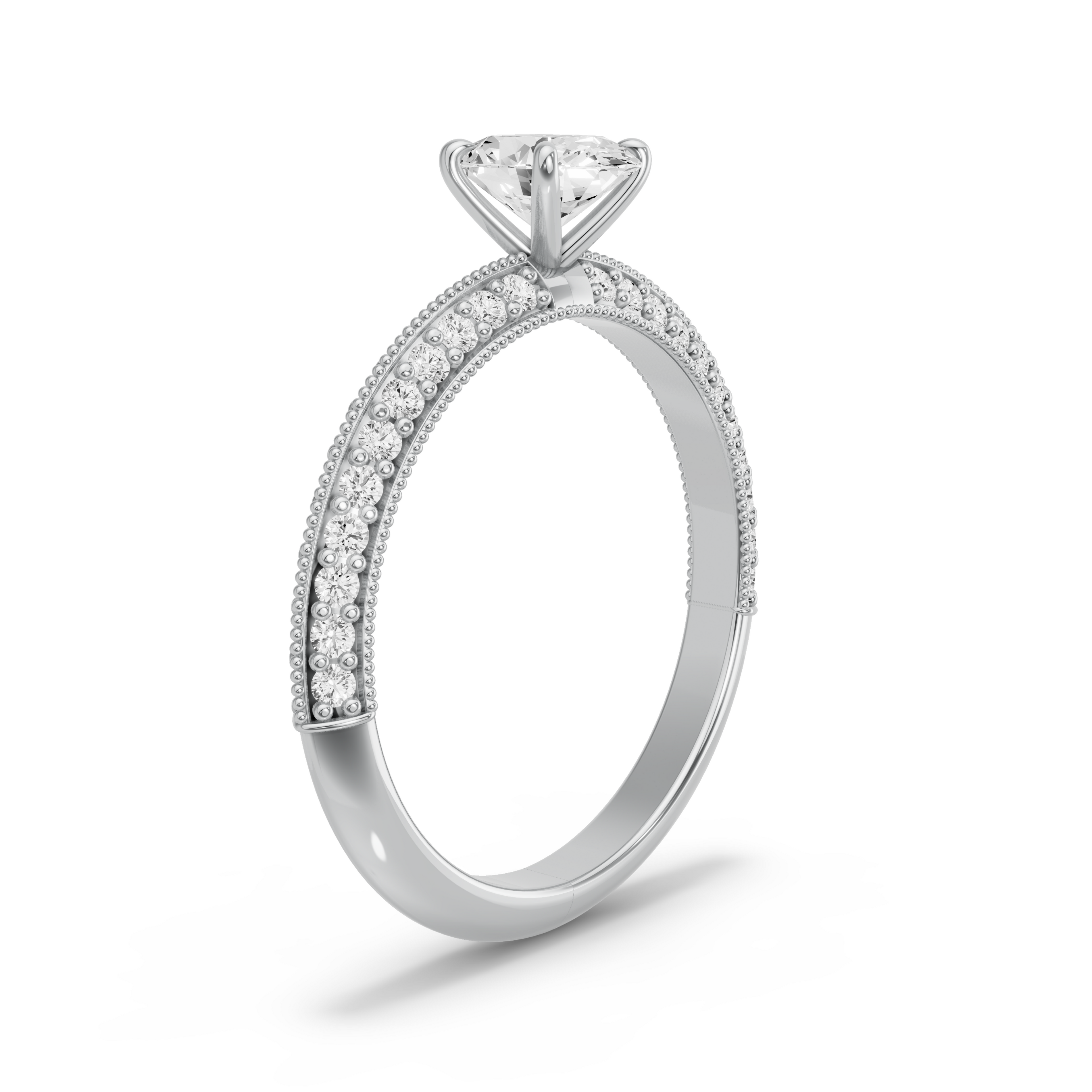 Image for Oval Four Prong Ring with Knife Edge Pave band in 950 Platinum