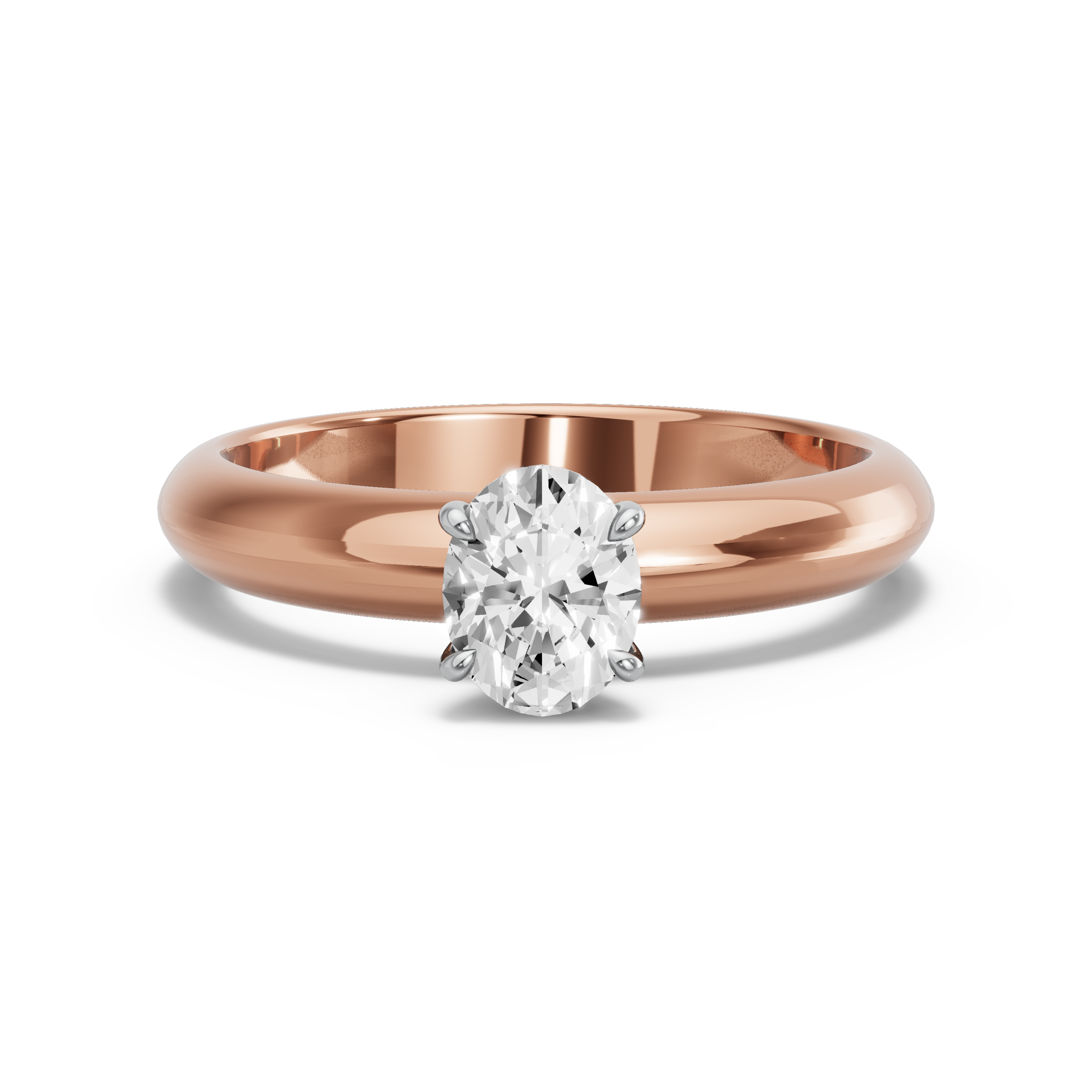 Image for Oval Four Prong Ring with Knife Edge Solitaire band in 14K Two Tone Rose Gold