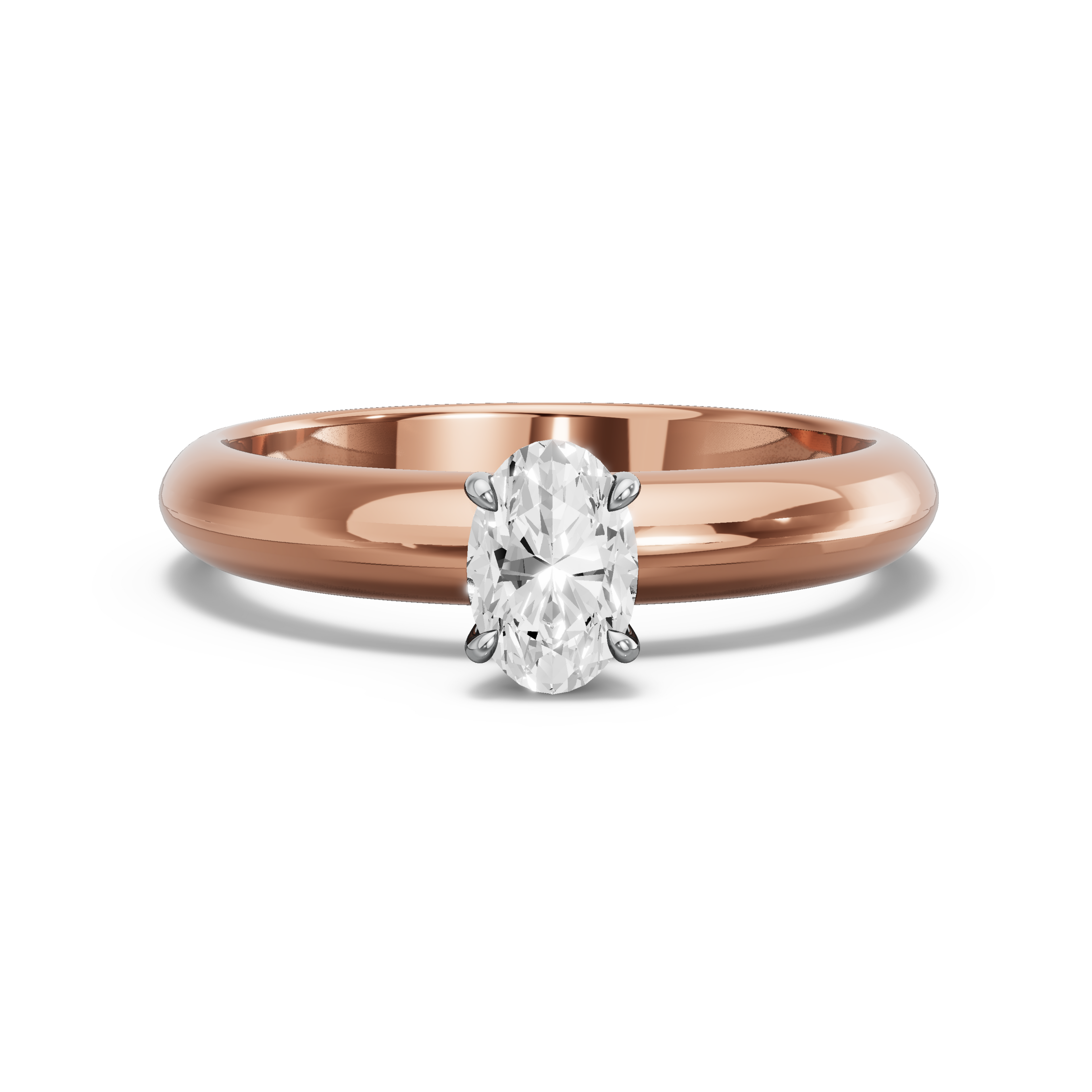 Image for Oval Four Prong Ring with Knife Edge Solitaire band in 18K Two Tone Rose Gold