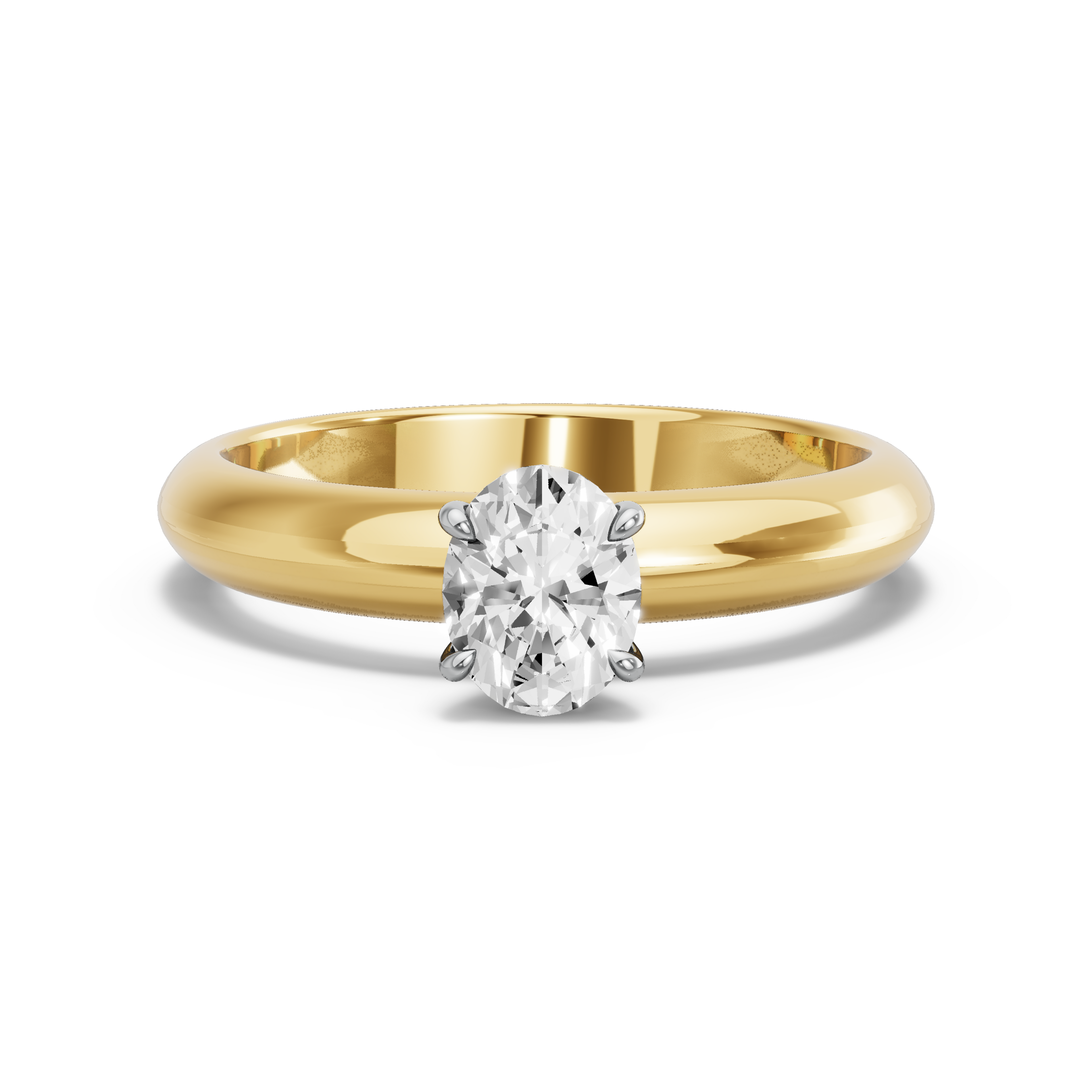 Image for Oval Four Prong Ring with Knife Edge Solitaire band in 10K Two Tone Yellow Gold