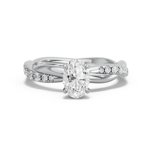 Image for Oval Four Prong Ring with Rope Pave band in 18K White Gold