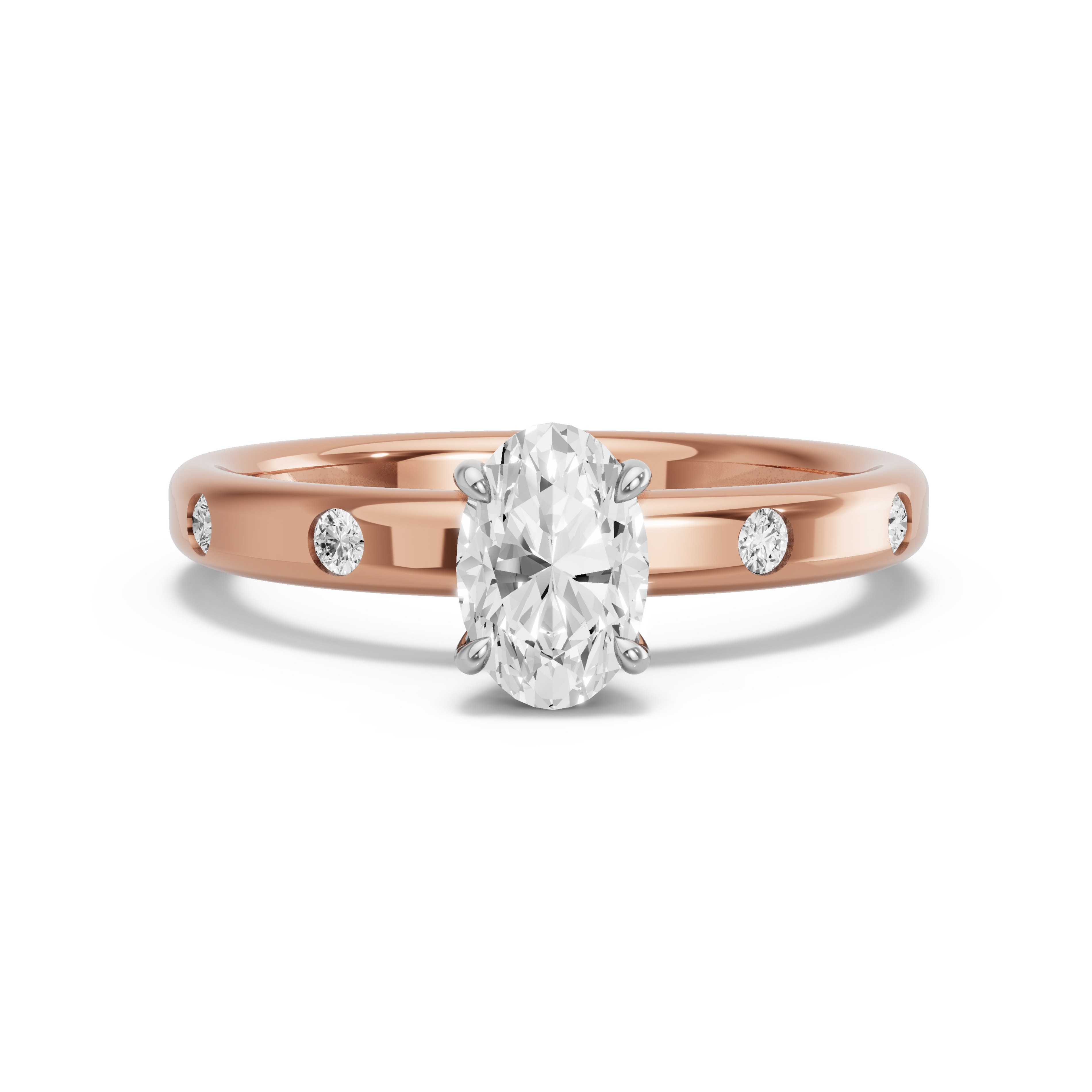 Image for Oval Four Prong Ring with Sleek Accent band in 14K Two Tone Rose Gold