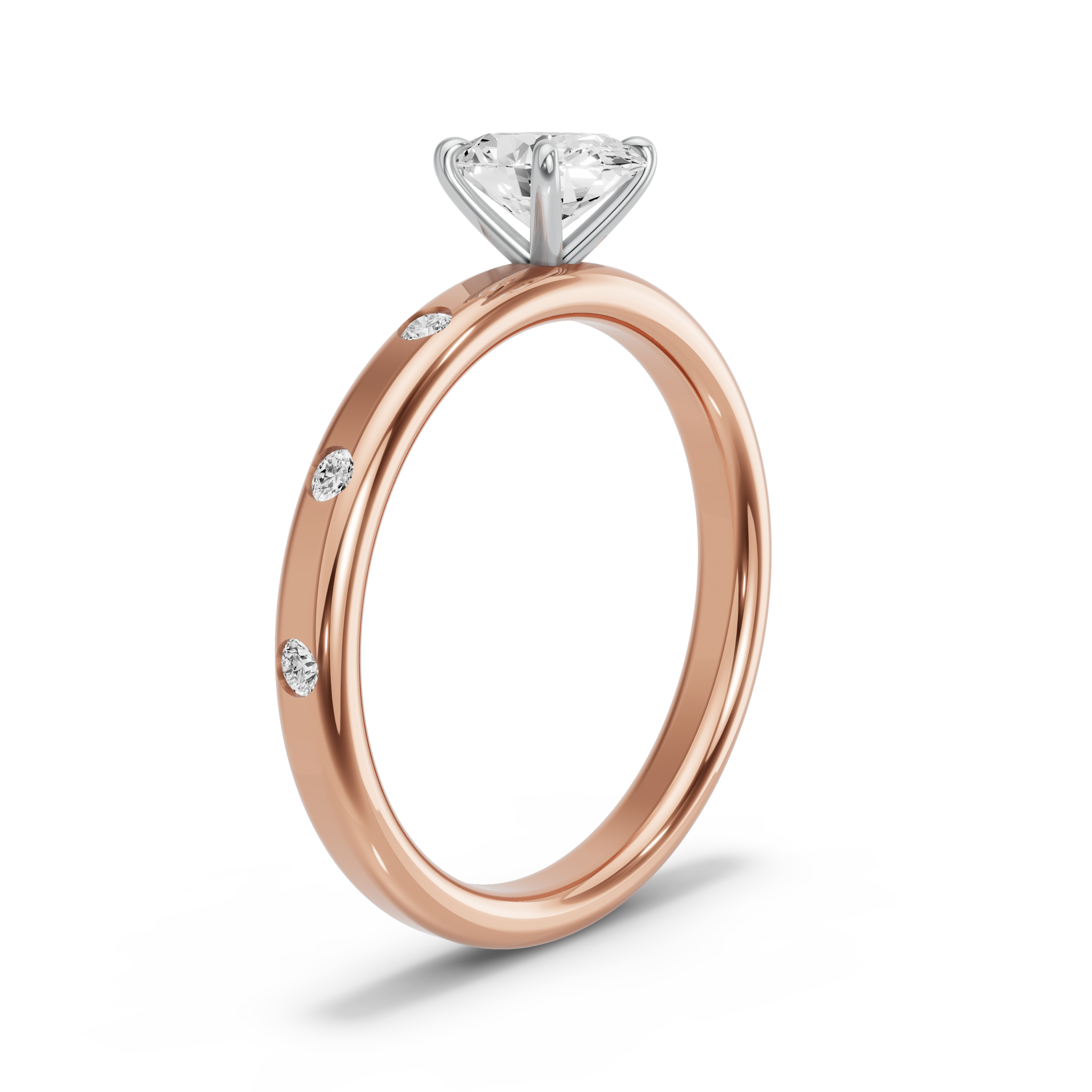 Image for Oval Four Prong Ring with Sleek Accent band in 10K Two Tone Rose Gold