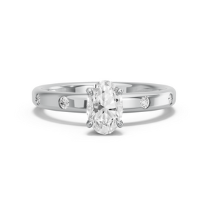 Image for Oval Four Prong Ring with Sleek Accent band in 14K White Gold