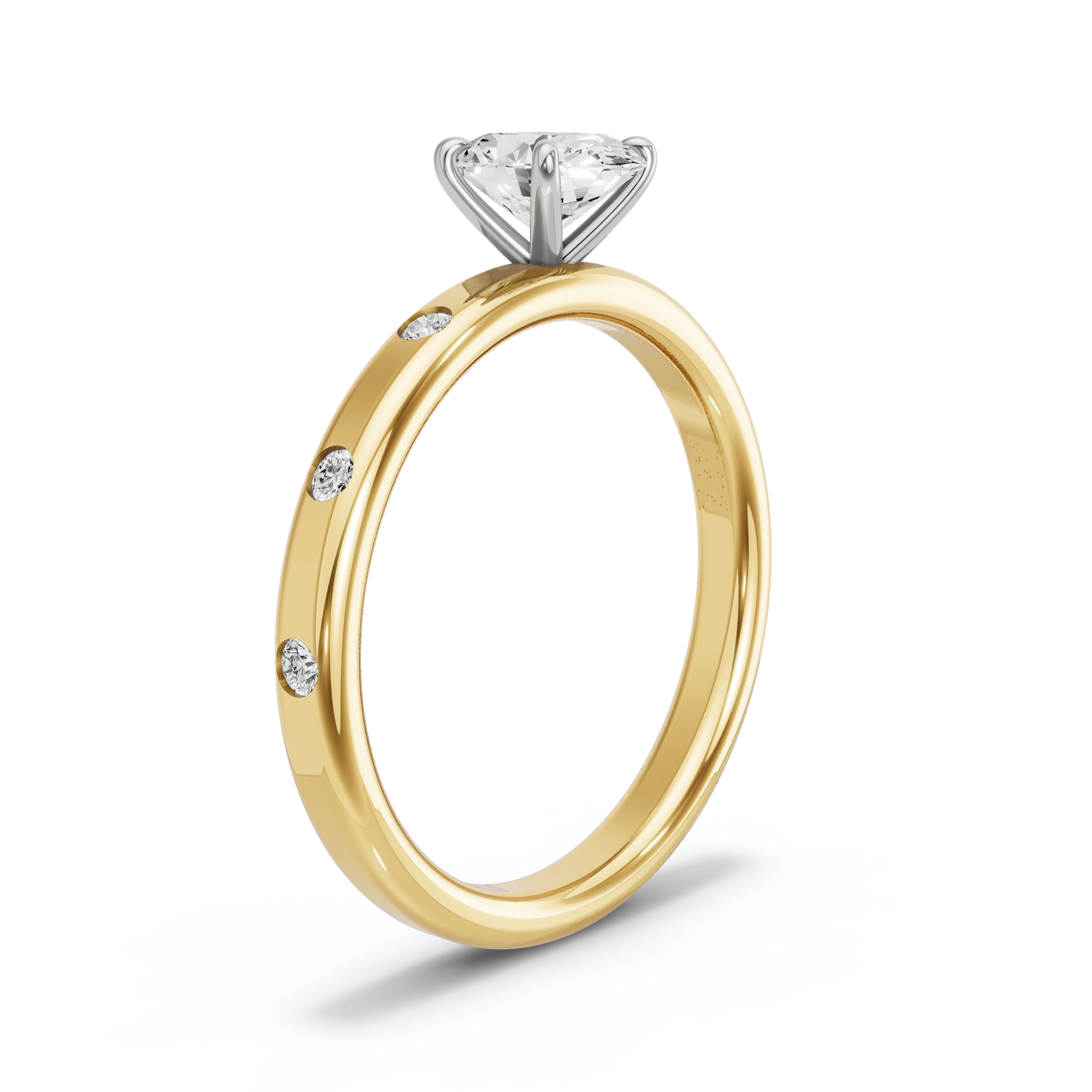 Image for Oval Four Prong Ring with Sleek Accent band in 18K Two Tone Yellow Gold