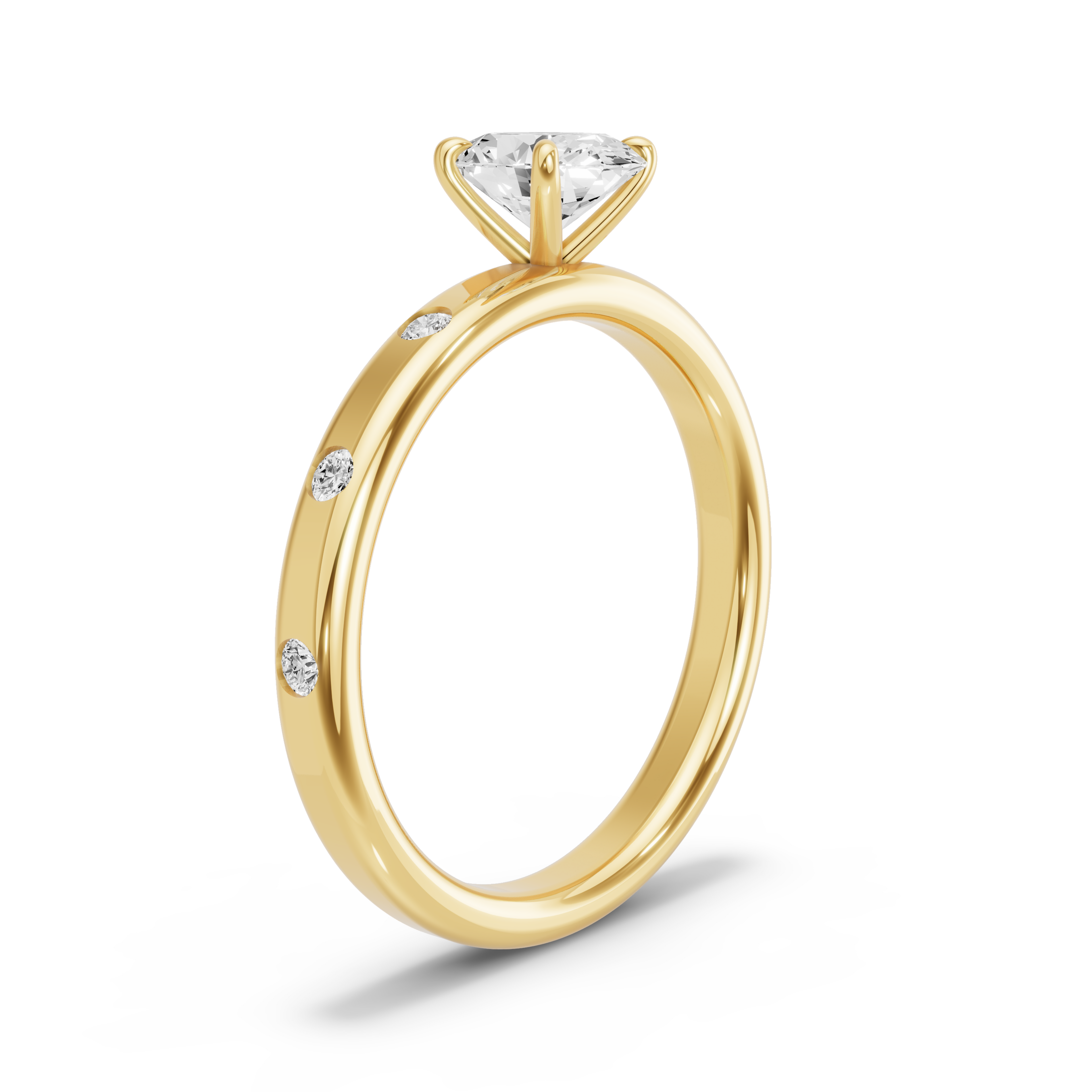 Image for Oval Four Prong Ring with Sleek Accent band in 14K Yellow Gold