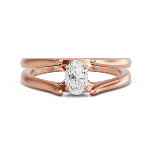 Image for Oval Four Prong Ring with Split Ring Solitaire band in 14K Rose Gold