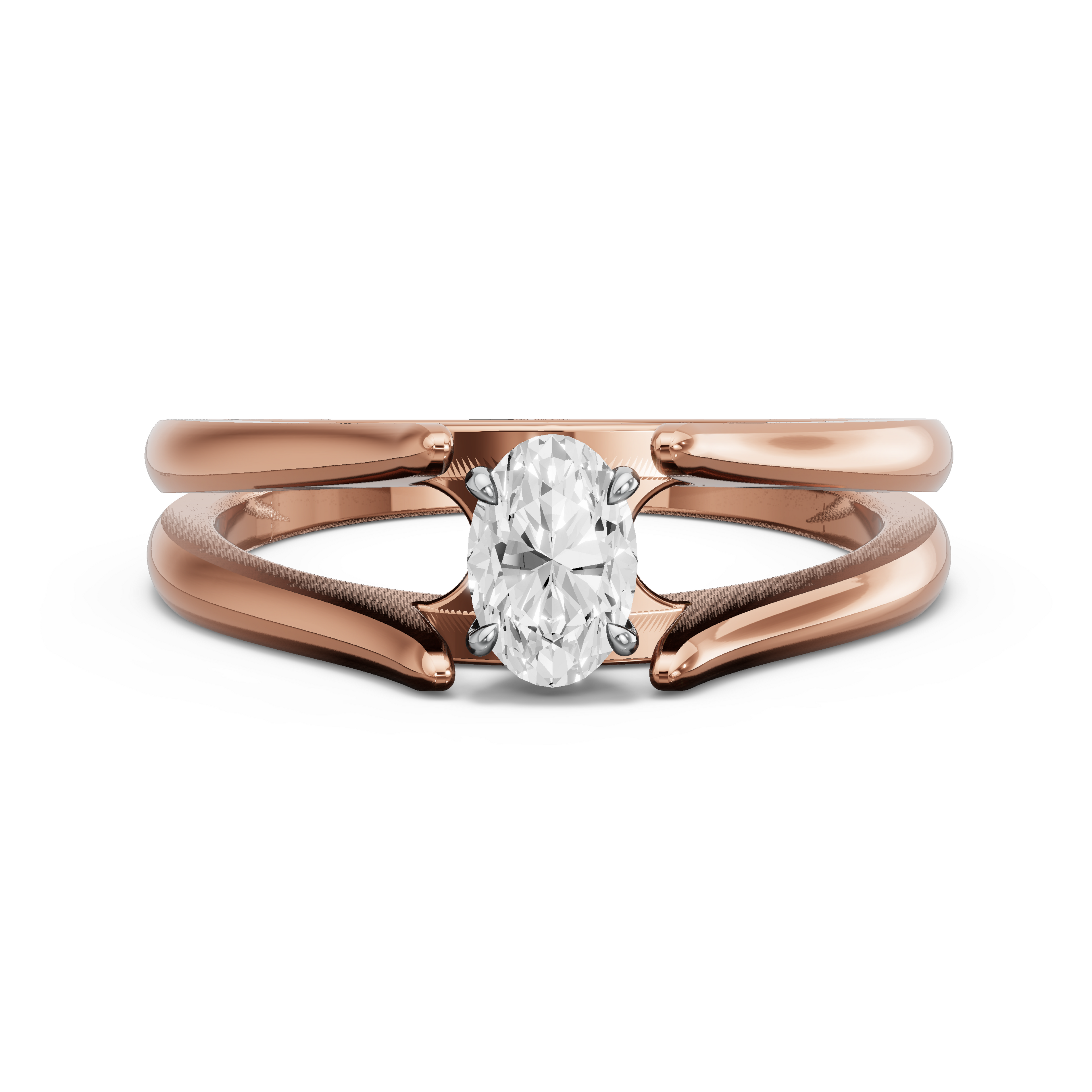Image for Oval Four Prong Ring with Split Ring Solitaire band in 18K Two Tone Rose Gold