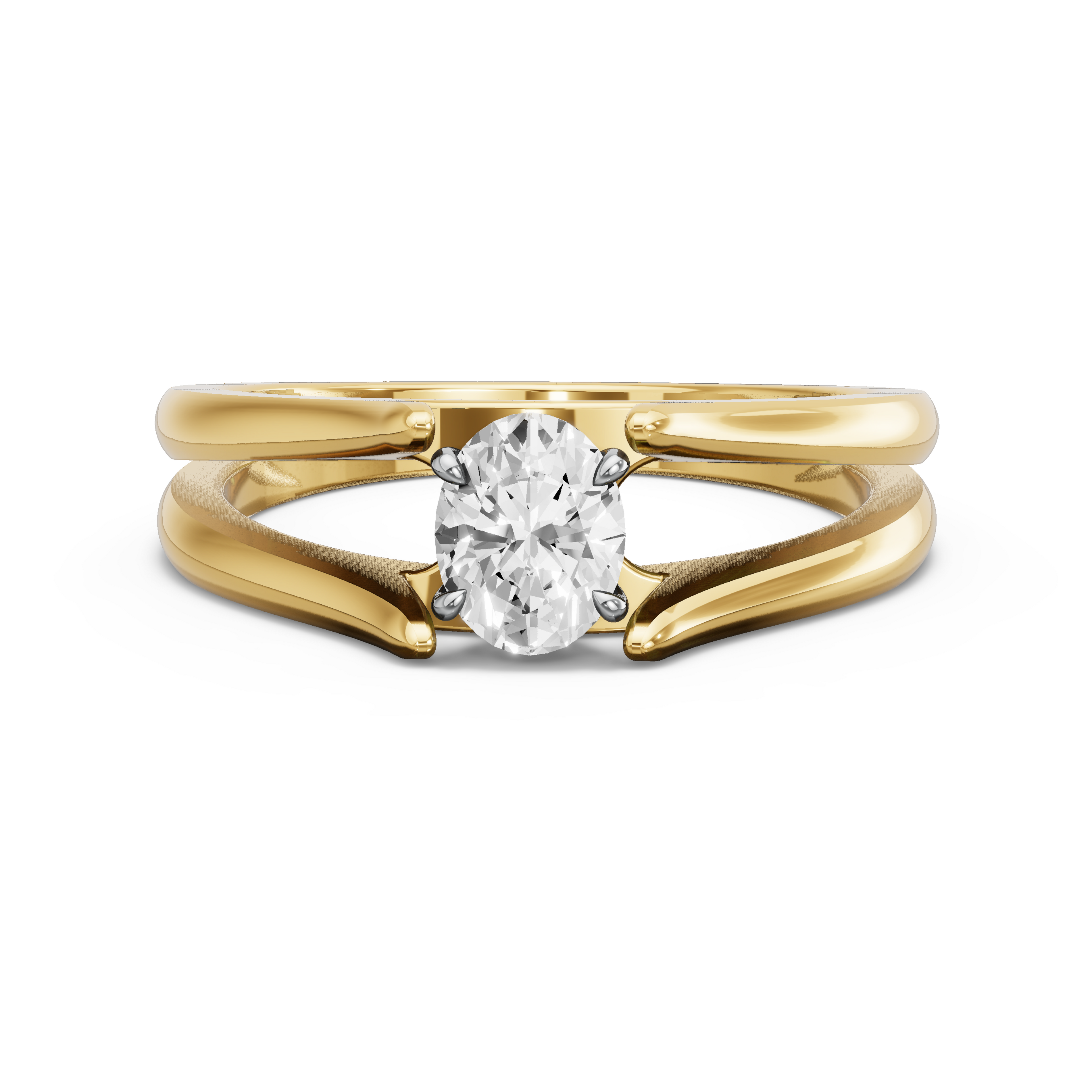 Image for Oval Four Prong Ring with Split Ring Solitaire band in 18K Two Tone Yellow Gold