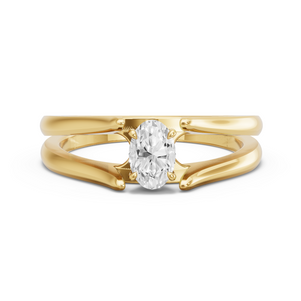 Image for Oval Four Prong Ring with Split Ring Solitaire band in 14K Yellow Gold